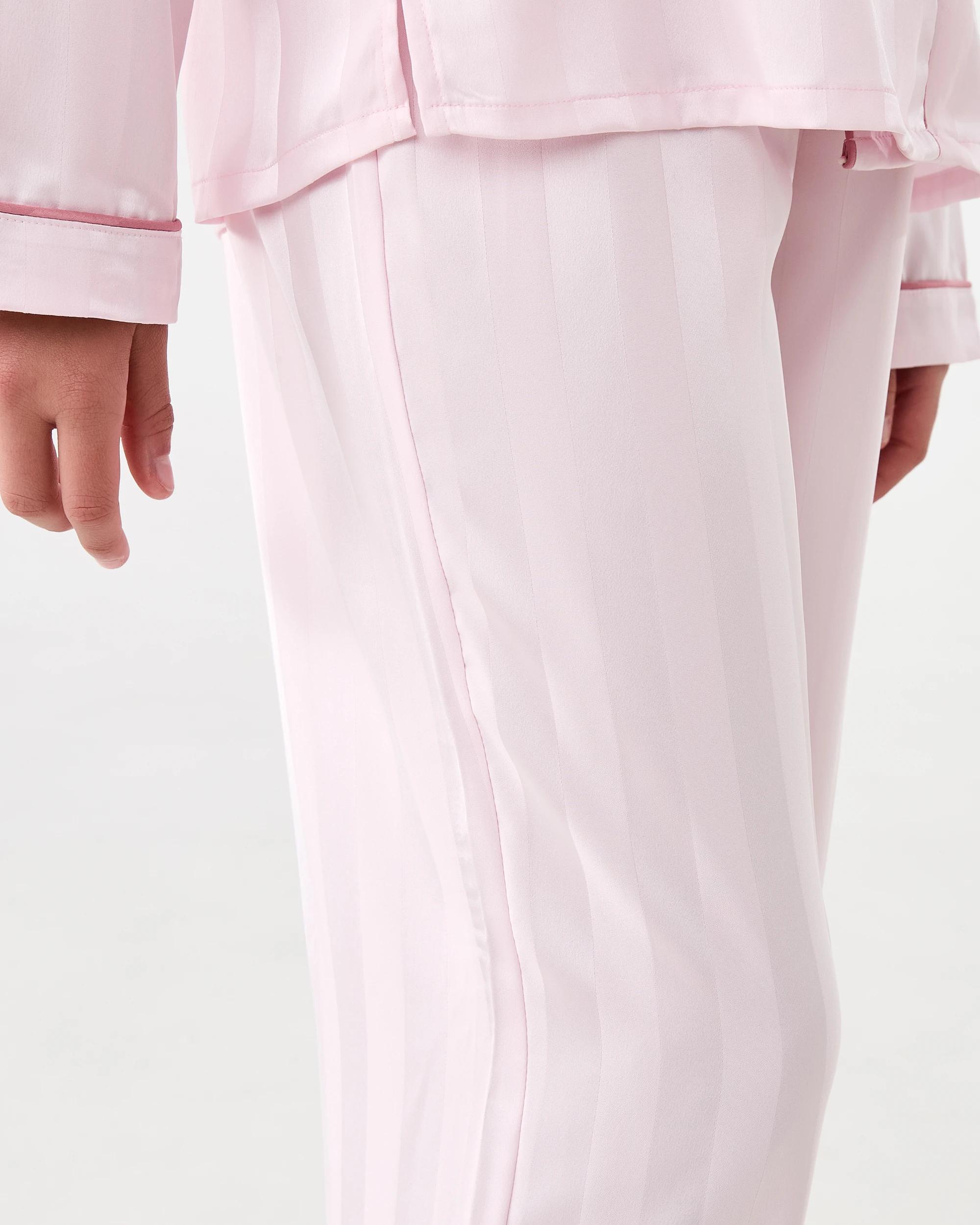 7 Long Sleeve Satin Pyjama Set Bllet Pink, 7 of 8