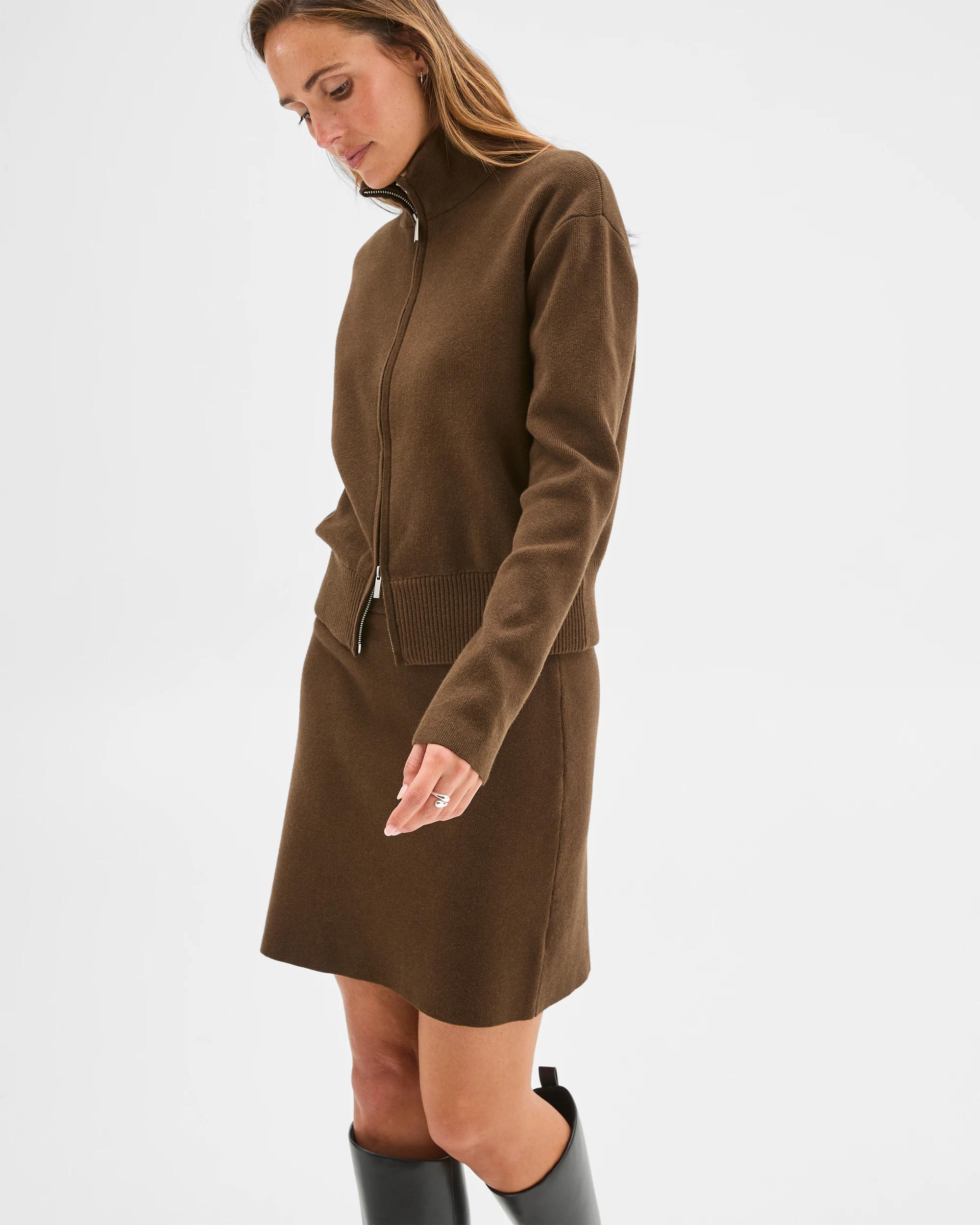 4 Preview Australian Cotton Blend Polished Knit Mini Skirt OLIVE, 4 of 6