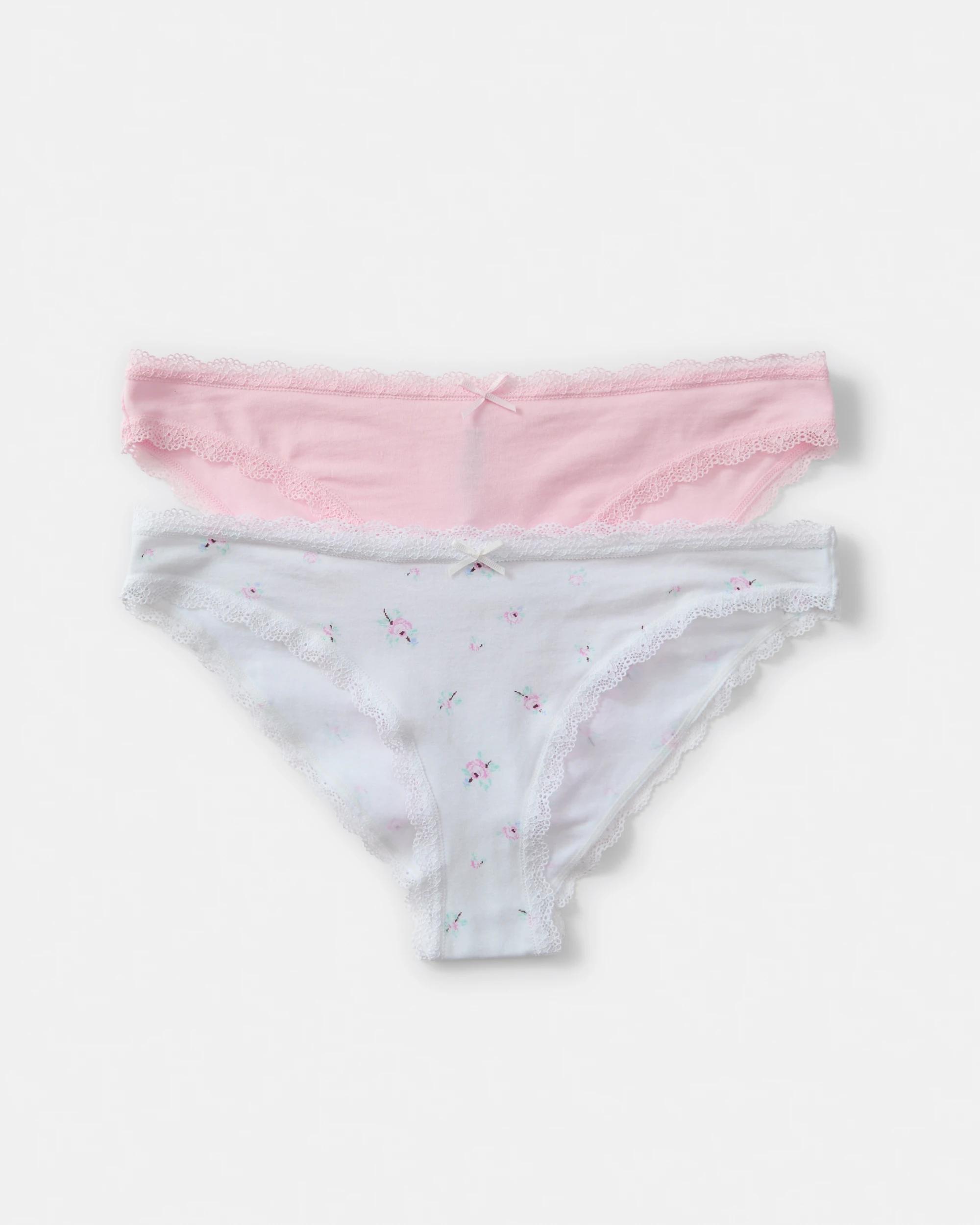 1 2 Pack Cotton Lace Trim Bikini Briefs Csf Ba, 1 of 9