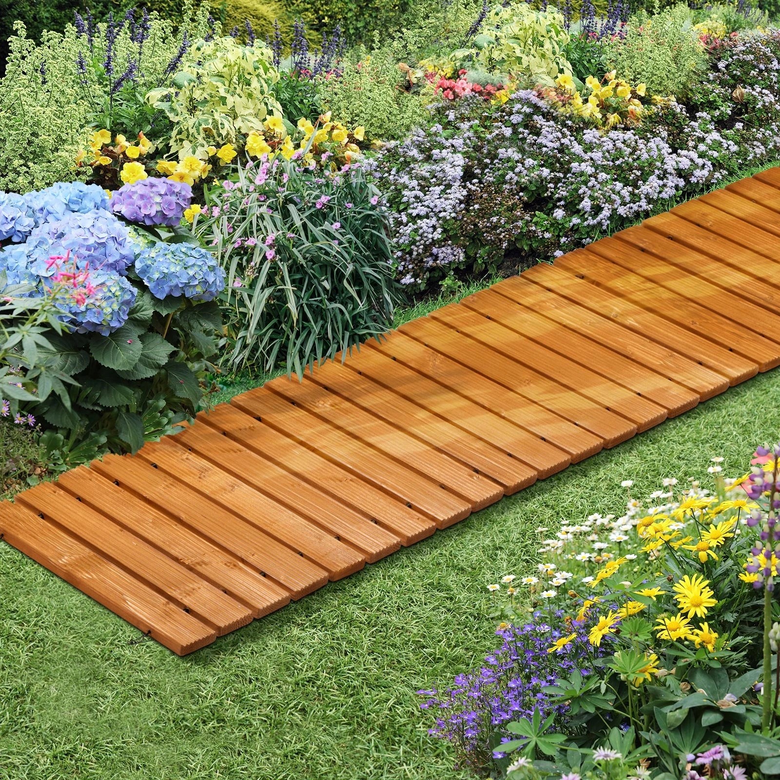 4 Livsip Garden Wooden Pathway 8ft Straight Roll-Out Wood Walkway Outdoor Backyard - Natural, 4 of 9