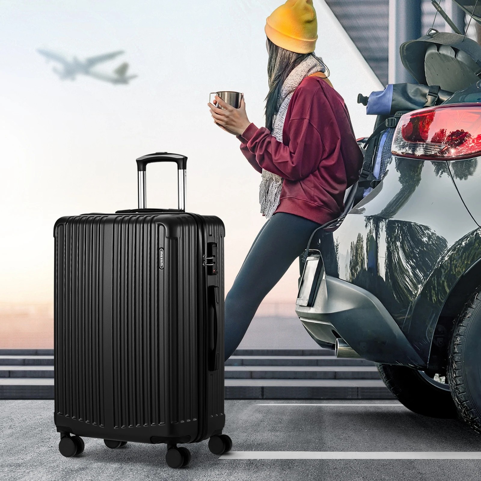 4 Mazam 3PCS Luggage Suitcase Trolley Set TSA Lock Hard Case - Black, 4 of 9