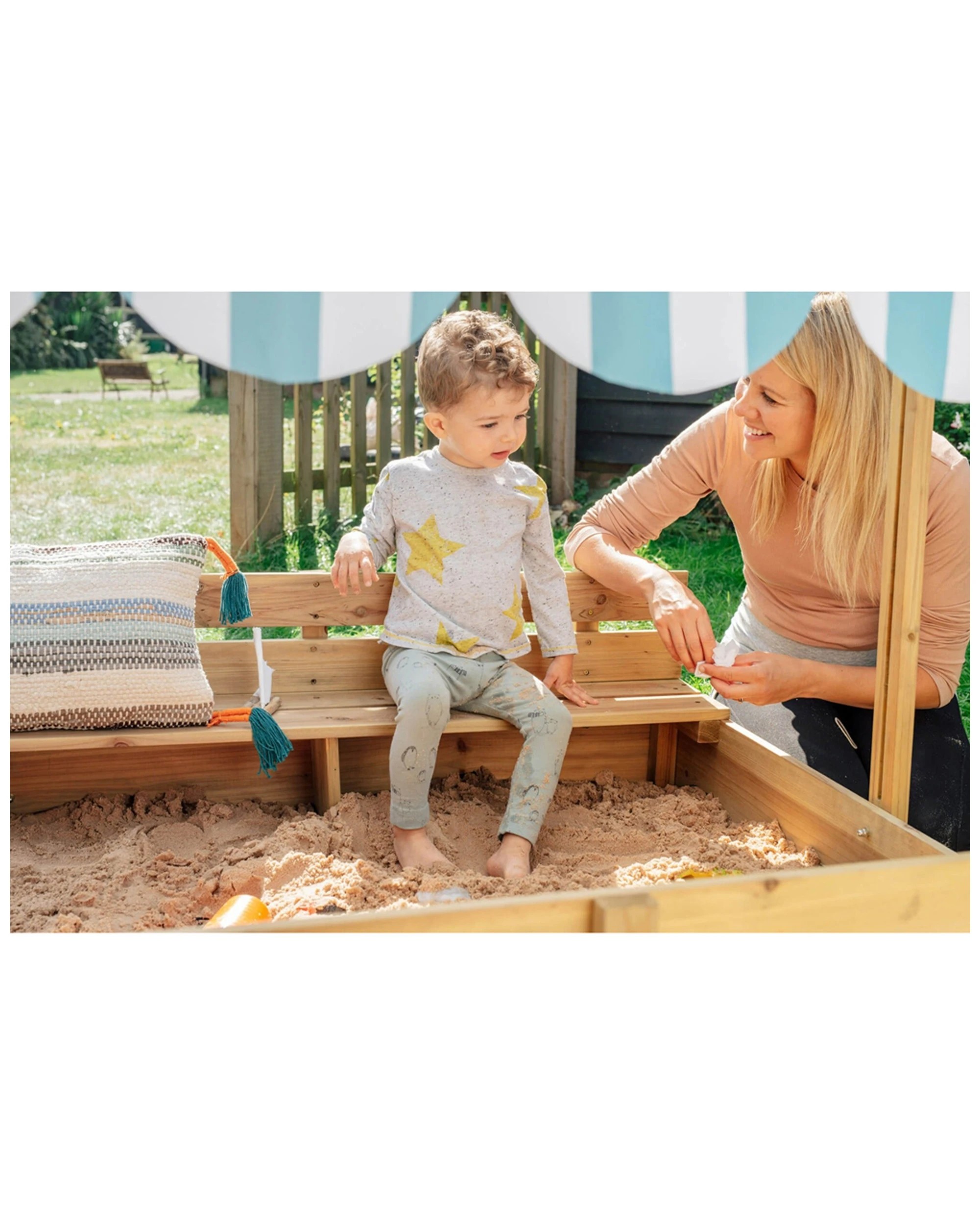 9 Plum Play Au Sandpit With Canopy Wooden Sandbox Playset Large With Benches - Brown, 9 of 9