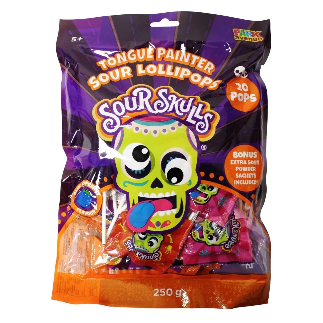 1 Park Avenue Sour Skulls Tongue Painter Sour Lollipops 250g, 1 of 4
