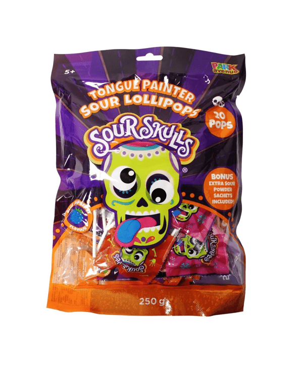 Park Avenue Sour Skulls Tongue Painter Sour Lollipops 250g