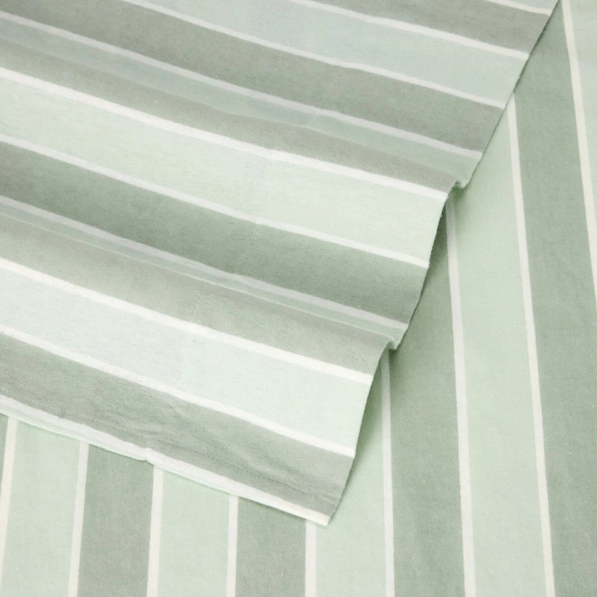 4 Stripe Flannelette Cotton Sheet Set - Double Bed, Sage, 4 of 7