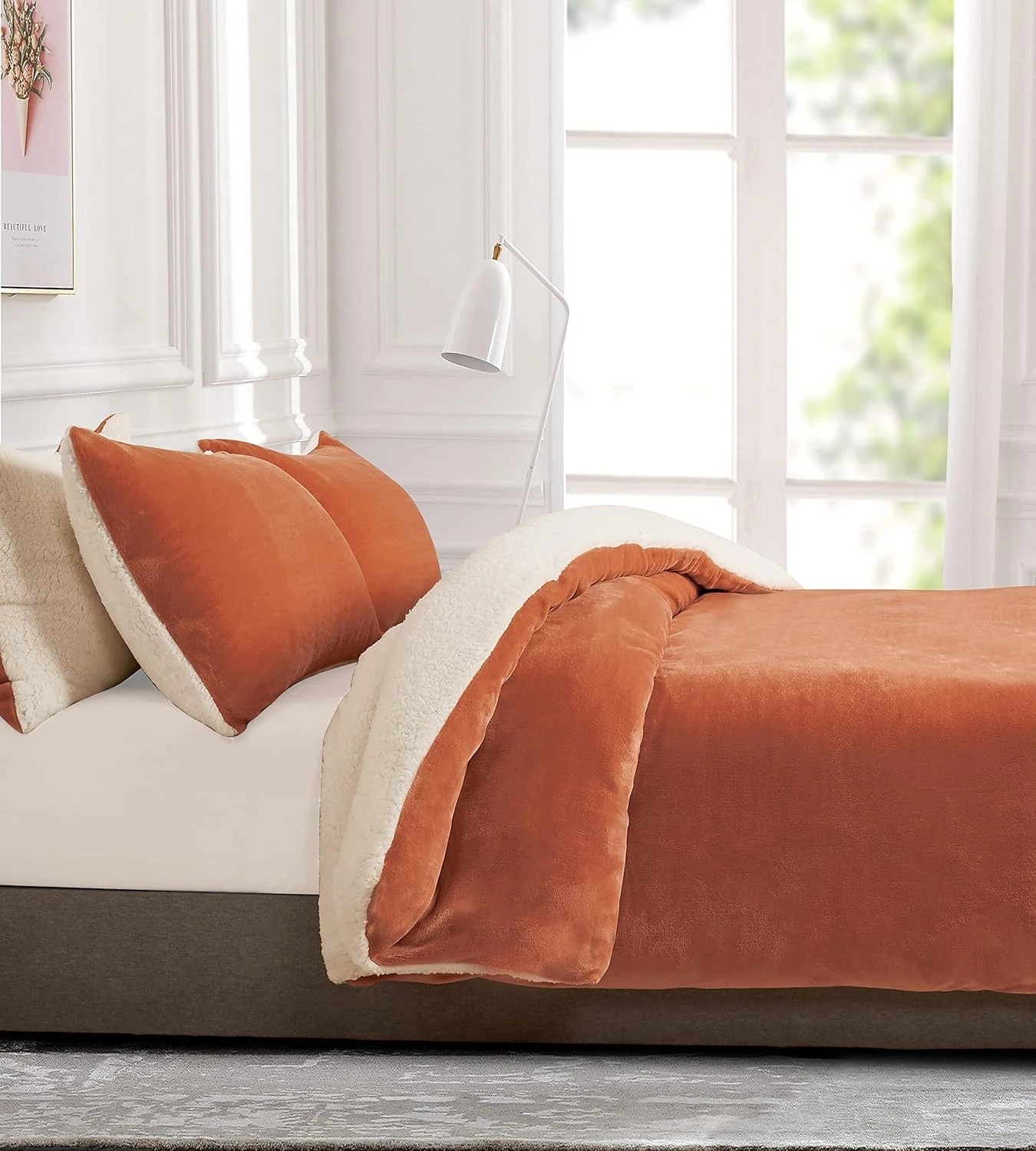 2 Gioia Casa 2-in-1 Teddy Sherpa Quilt Cover Set Warm Reversible - Double Bed - Terracotta, 2 of 9