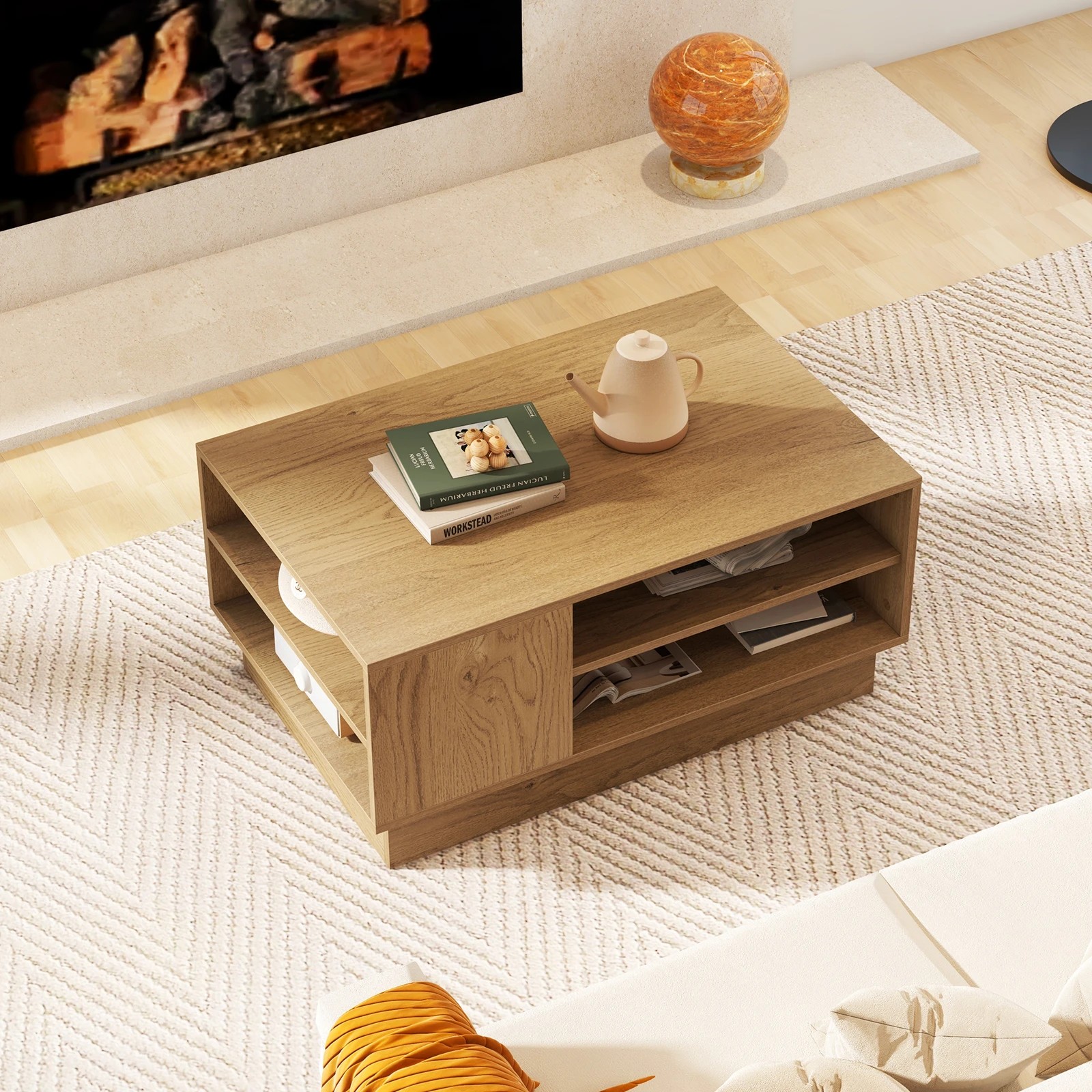 2 Costway Rectangle Coffee Table w/2-Tier Open Storage Shelves Modern Center Table, 2 of 2