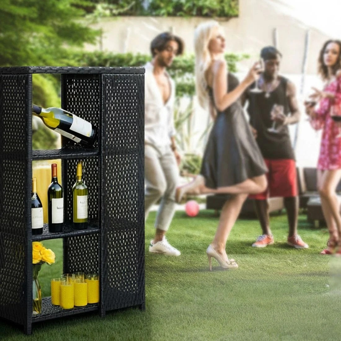 5 Gardeon Outdoor Bar Table Wicker Dining Bistro Glass Desk Steel Patio Furniture - Black, 5 of 6