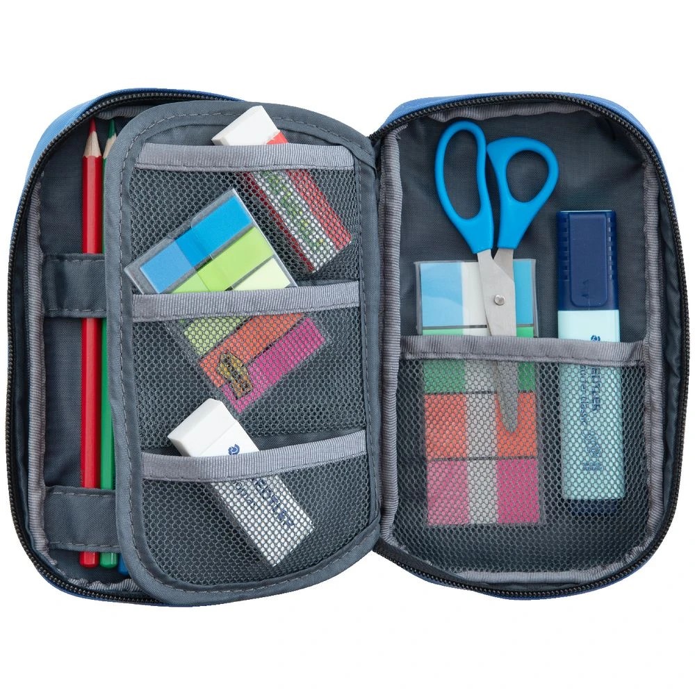 3 Liht Lab Single Zip Multi Compartment Pencil Case Blue, 3 of 3