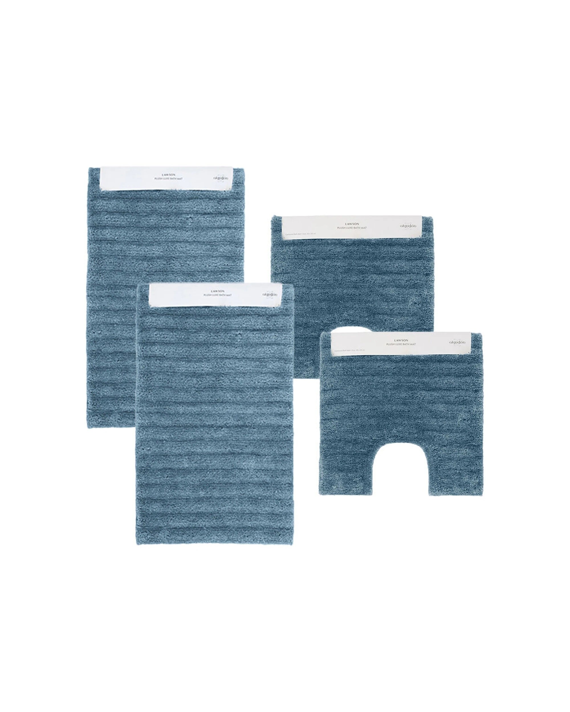 1 Algodon 4PC Lawson Plush Bath Runner Non-Slip Mat Set 50x50cm - Blue, 1 of 5