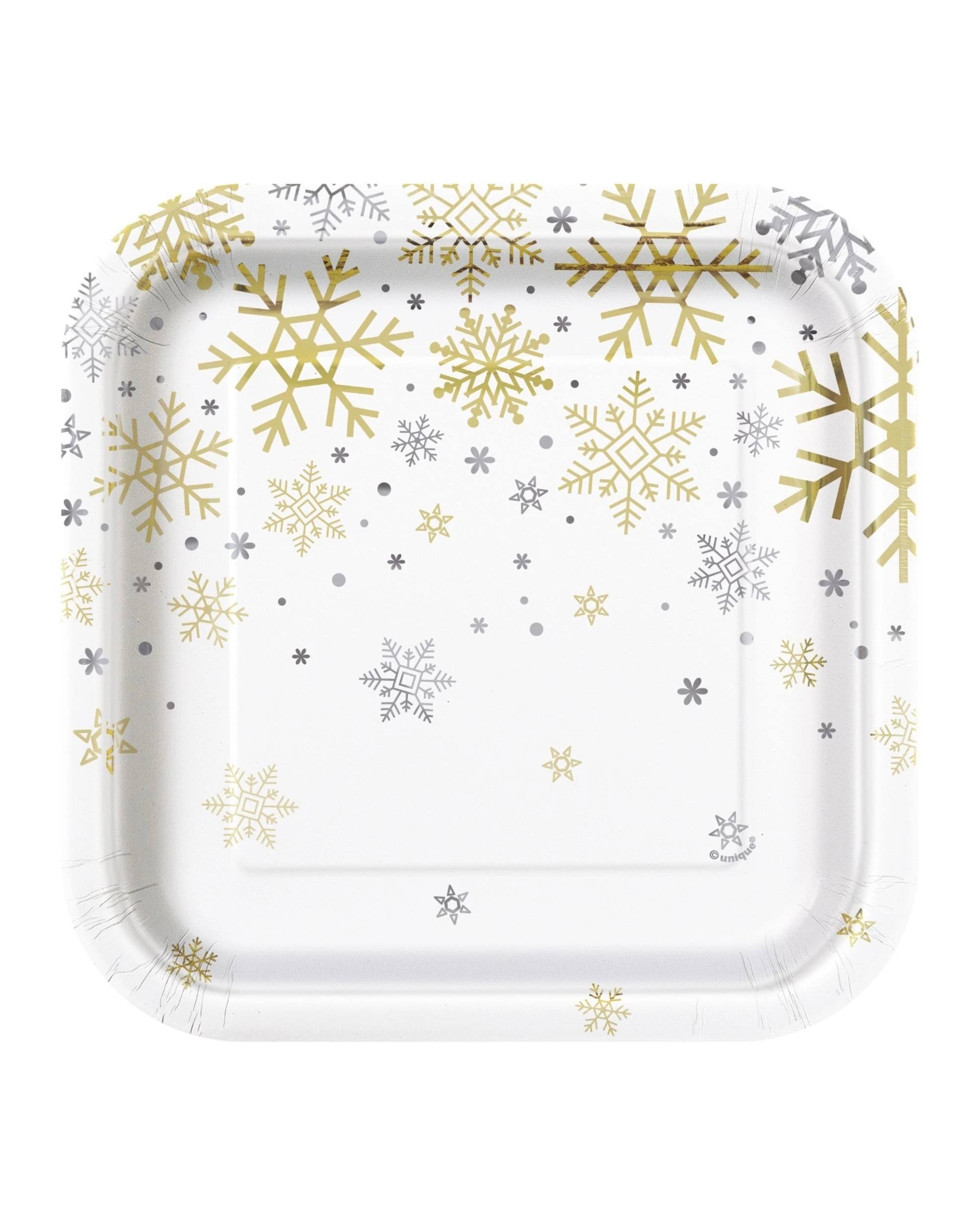 2 Unique Silver and Gold Snowflakes Small Square Paper Plates Pack of 8, 2 of 2