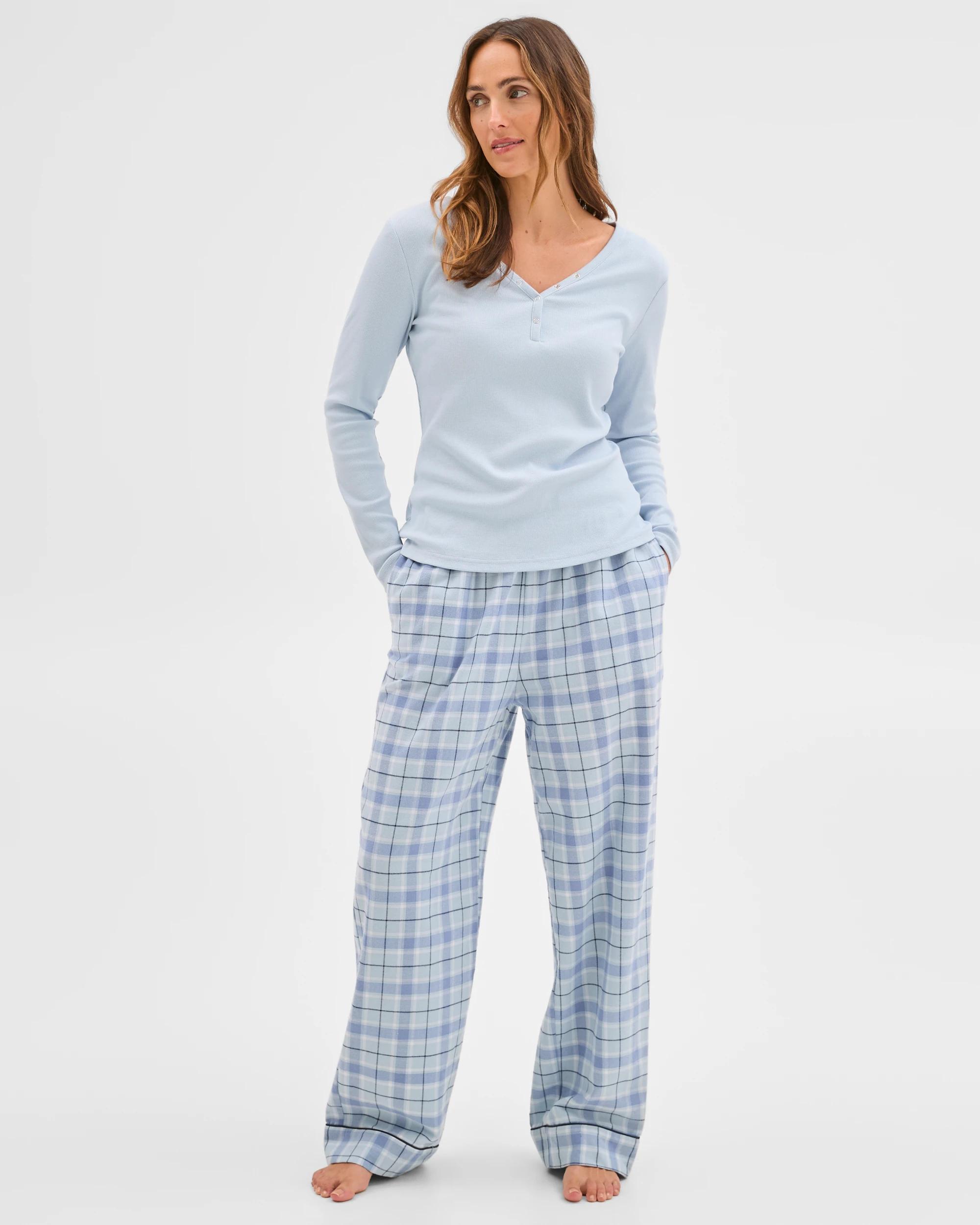 1 Target Woman Australian Cotton Blend Soft Long Sleeve V-Neck Henley Top BLUE, 1 of 7
