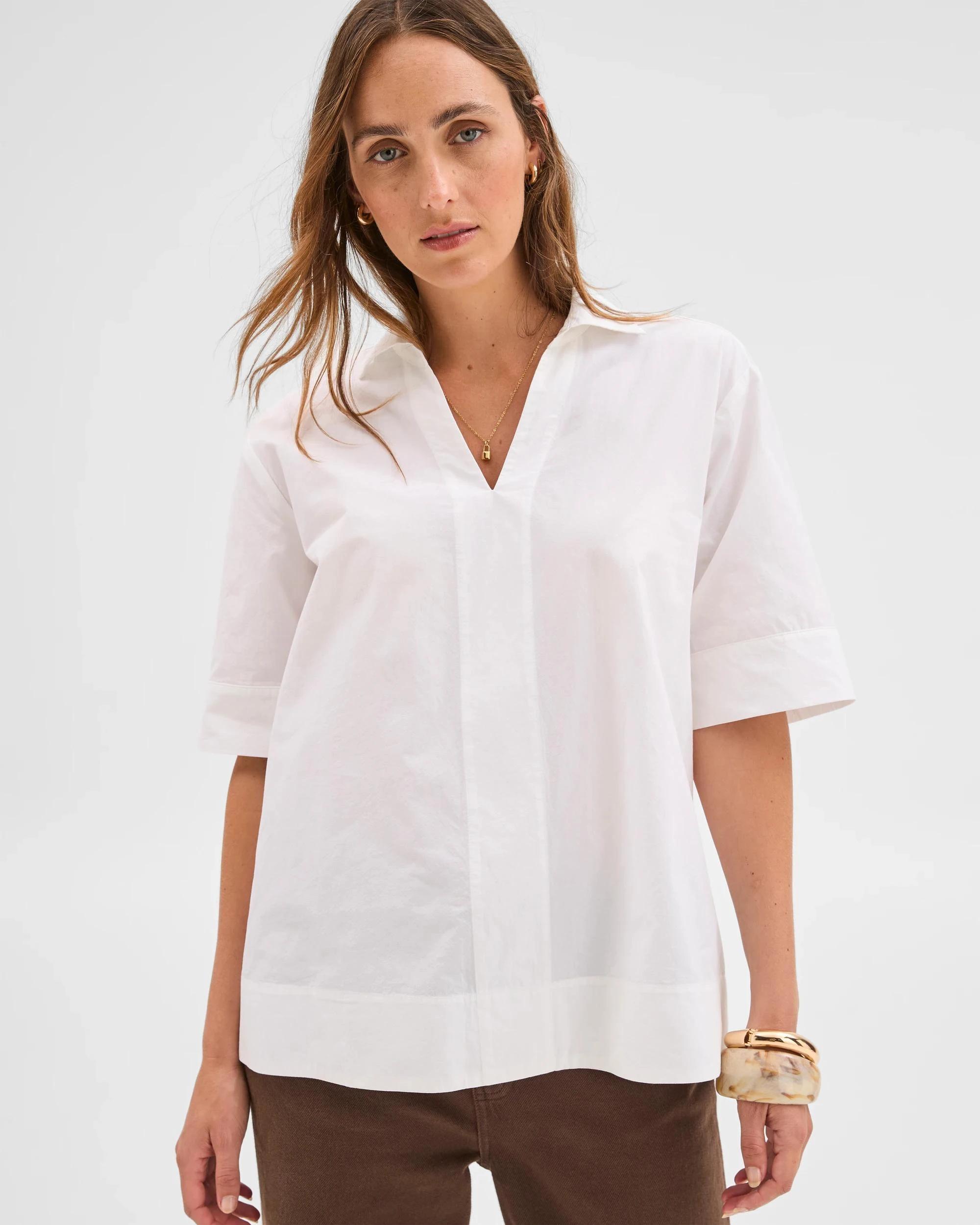 4 Target Woman Australian Cotton Short Sleeve Popover Tunic WHITE, 4 of 6