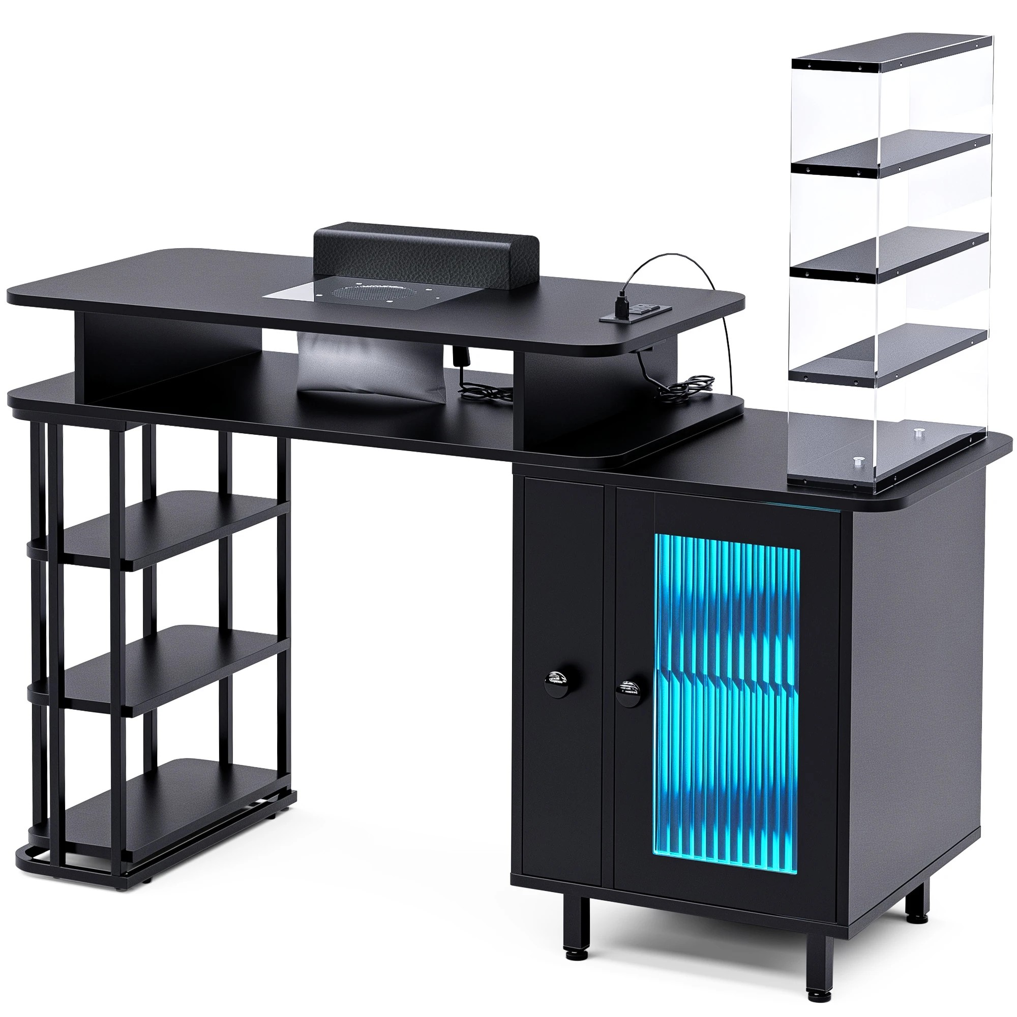 1 Advwin Manicure Table Dust with Dust Collector LED Light Charging Station - Black, 1 of 7