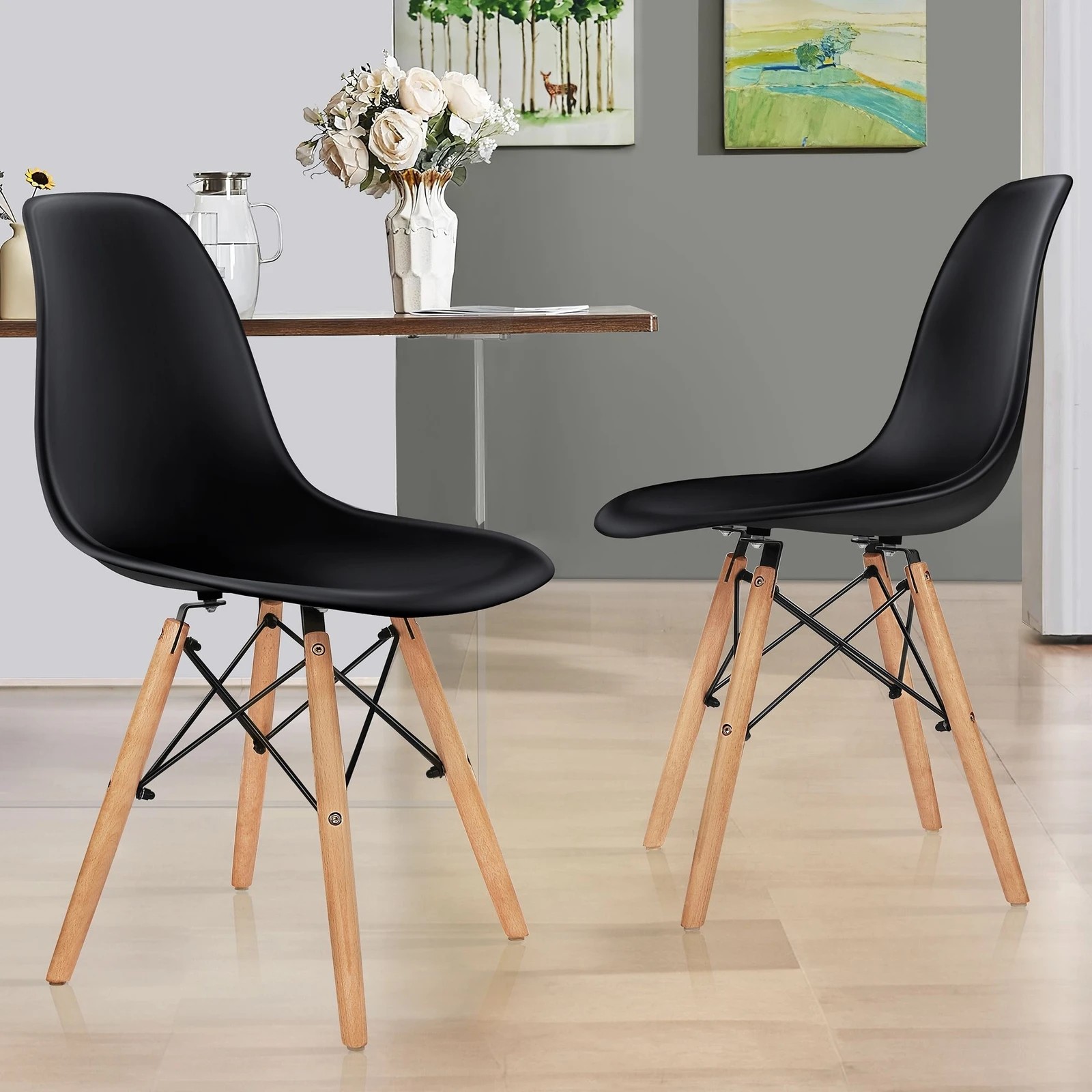 2 Alfordson 4x Dining Chairs Retro Steel Kitchen Lounge Cafe Solid Wood - Black, 2 of 10