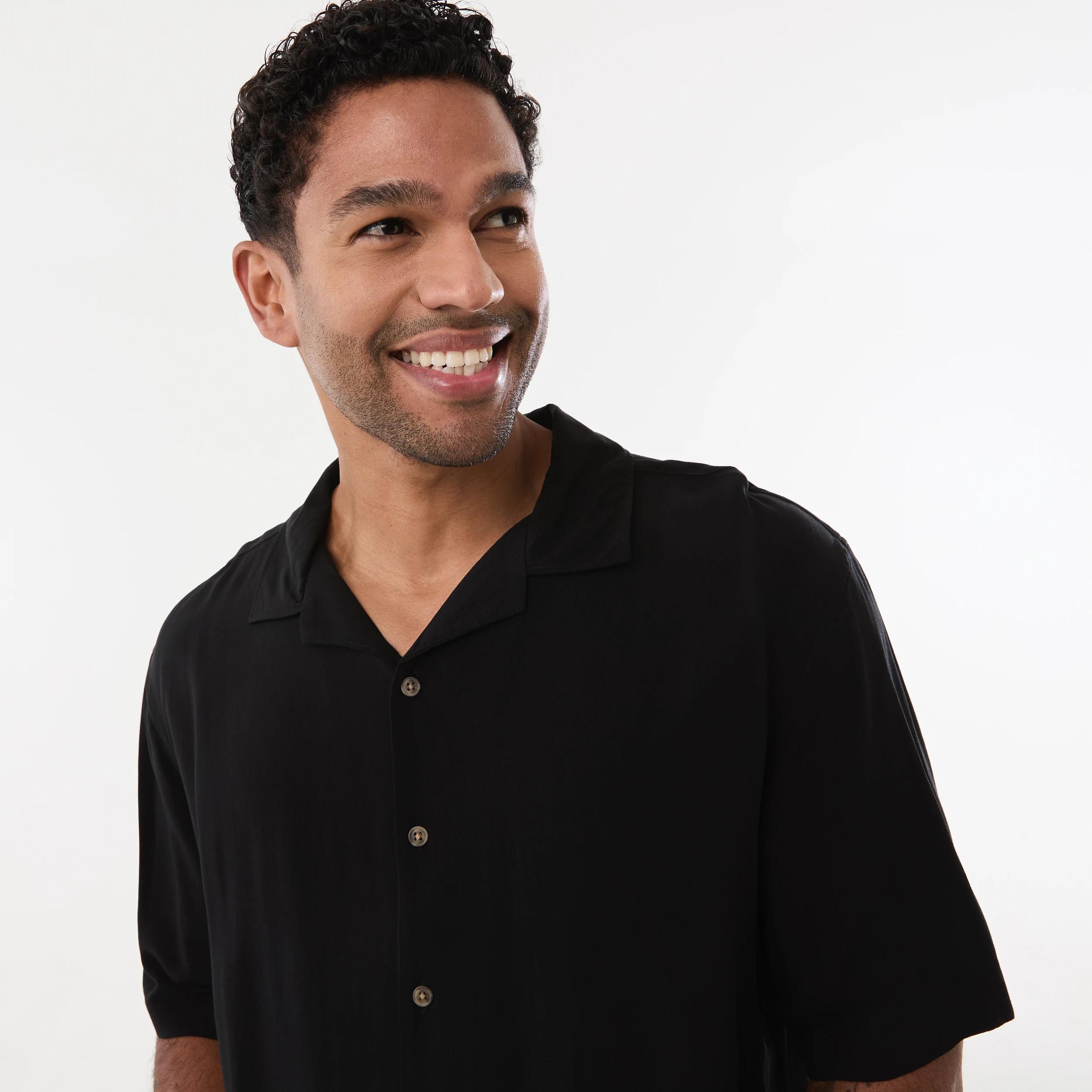 4 Short Sleeve Plain Resort Shirt BLACK, 4 of 5