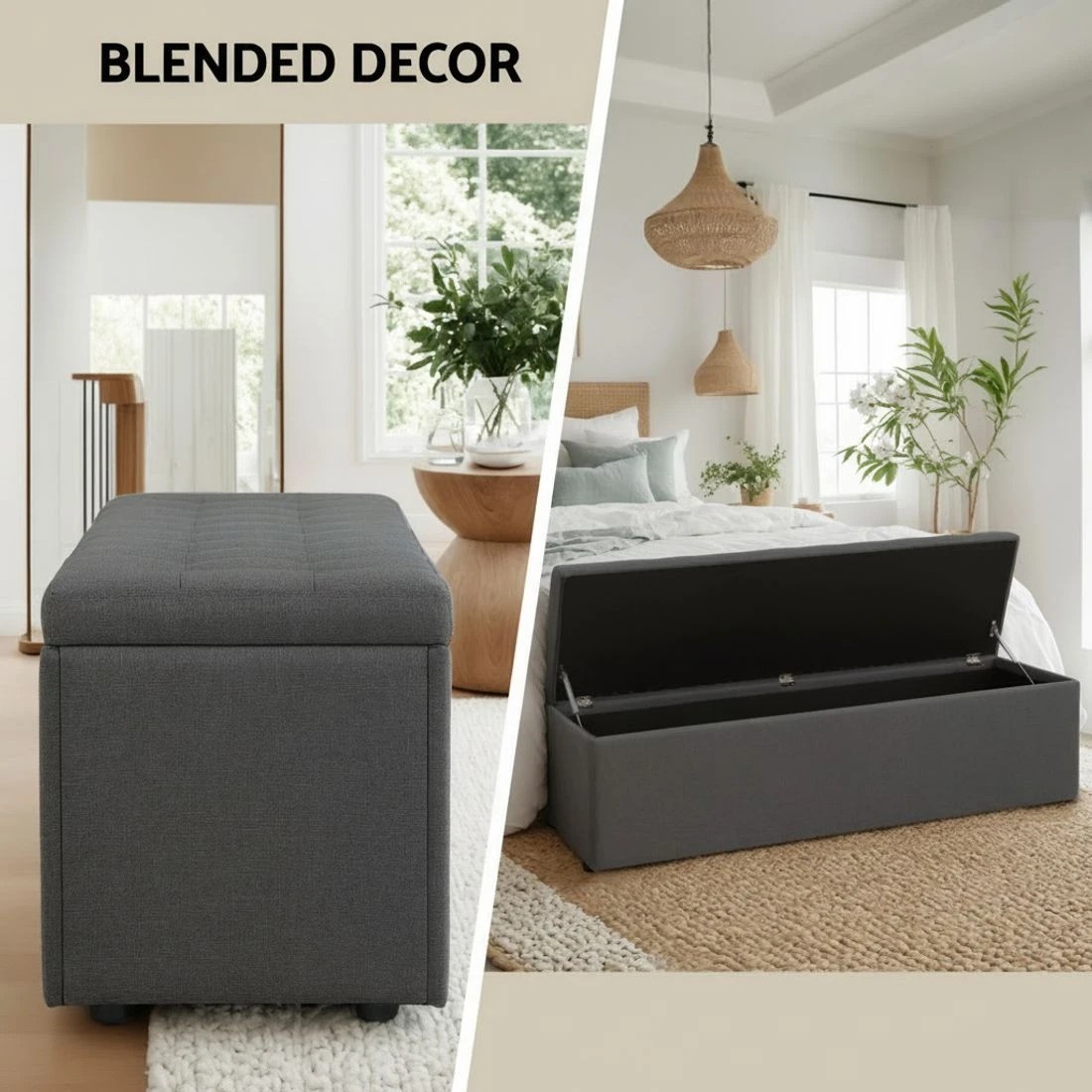 3 Artiss Storage Ottoman Blanket Box 140cm Linen Dark - Grey, 3 of 5