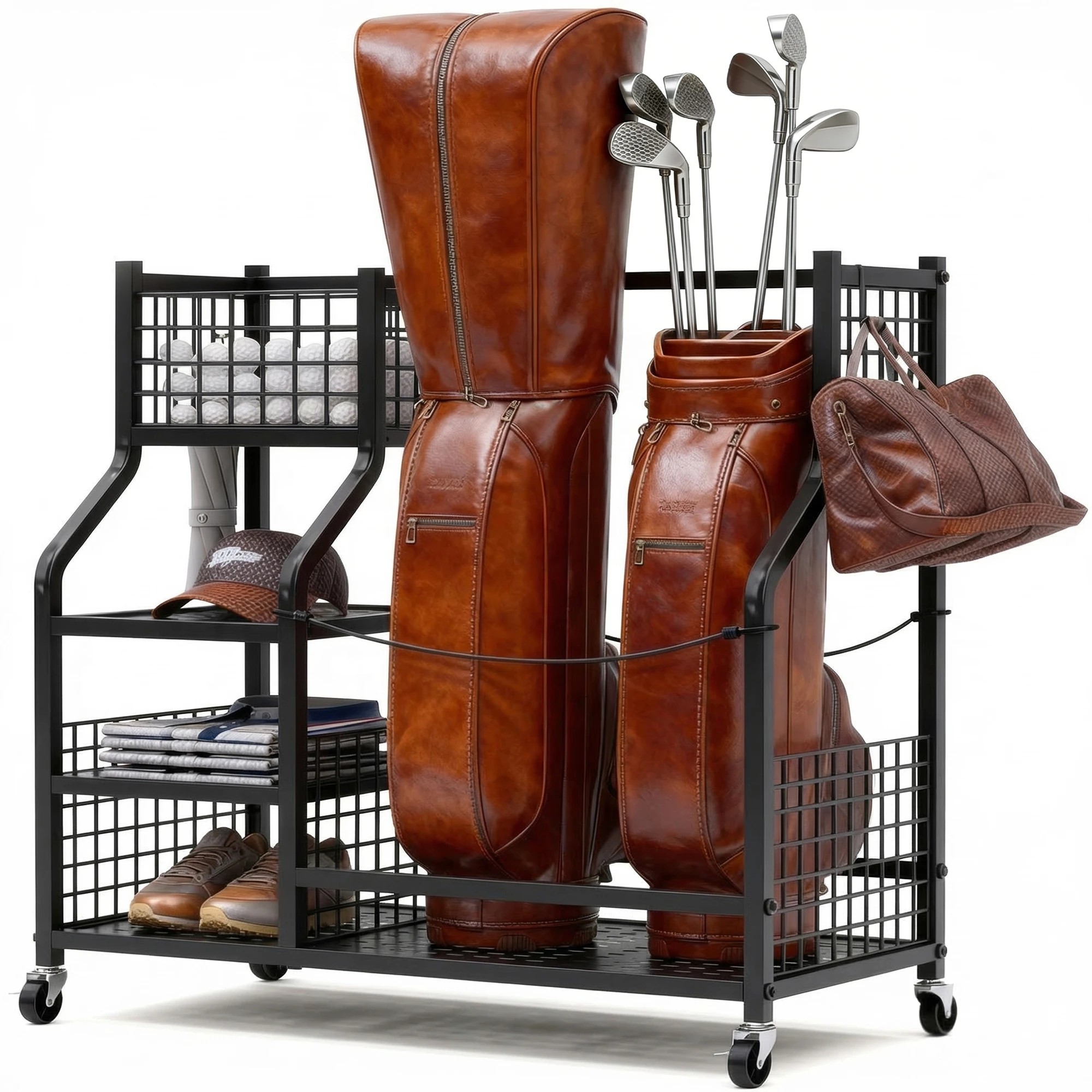 5 Advwin Golf Bag Storage Organiser with Lockable Wheels - Black, 5 of 9