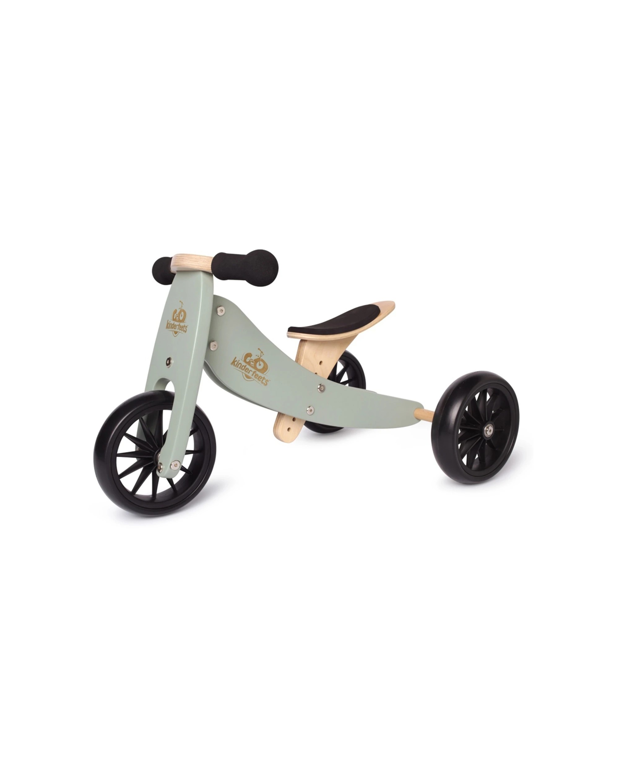 1 Kinderfeets Wood Tiny Tot Balance Bike Trike Sage 24m Plus Adjustable Seat - Green, 1 of 6