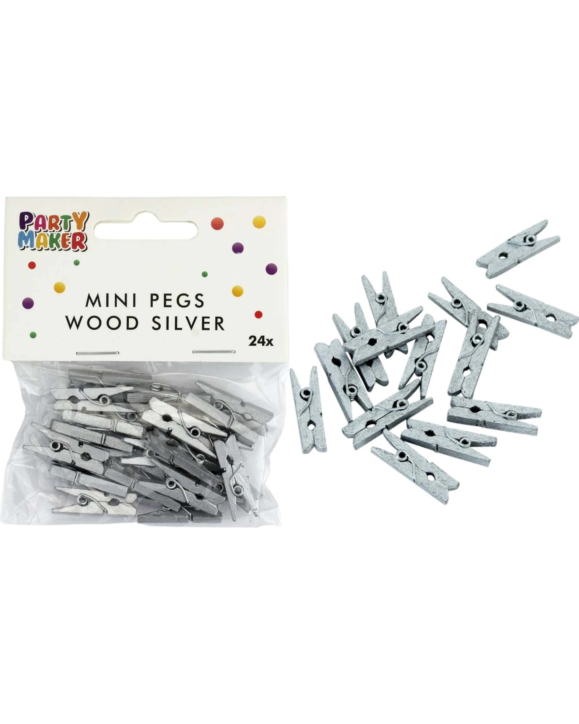 1 Party Maker Mini Wooden Pegs Pack of 24 - Silver, 1 of 1