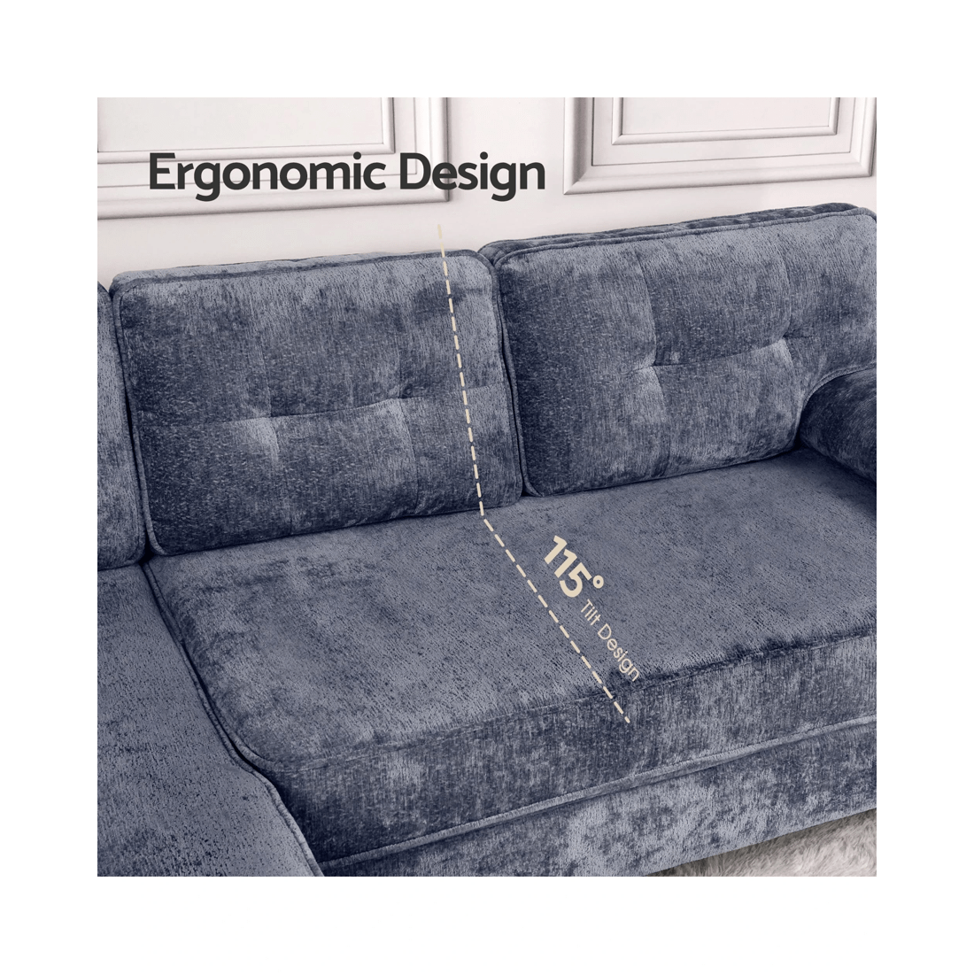 4 Advwin 3 Seater Sofa L-shape Chenille Lounge Couch W/ Reversible Chaise Blue, 4 of 9