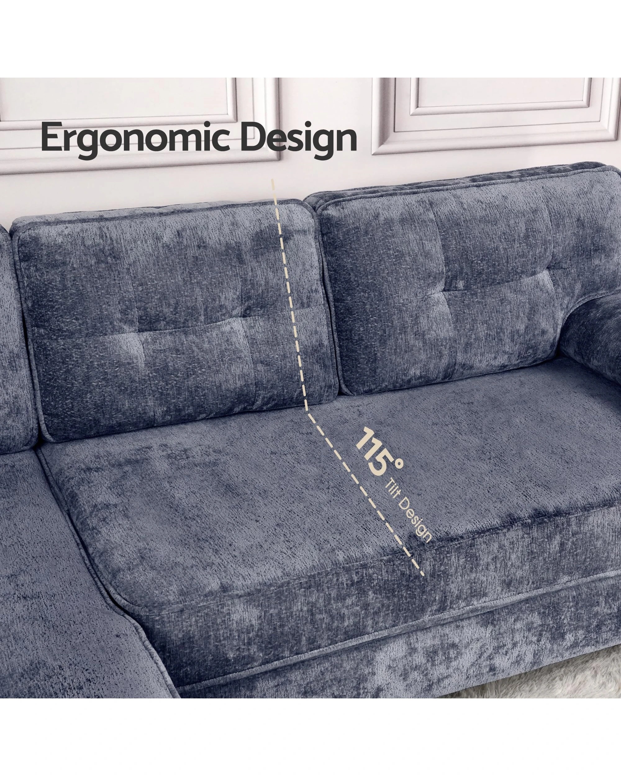 4 Advwin 3 Seater Sofa L-shape Chenille Lounge Couch W/ Reversible Chaise Blue, 4 of 9