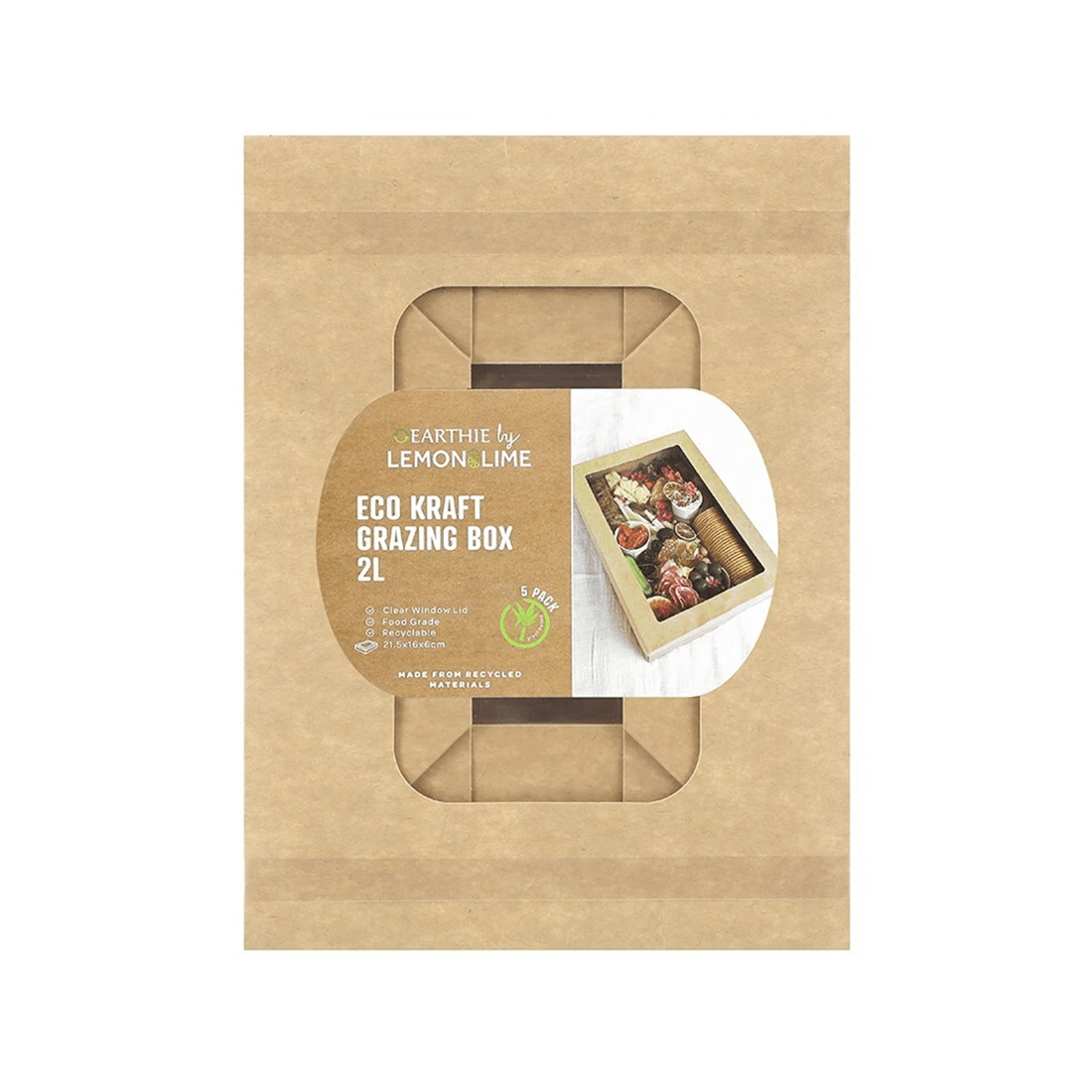 6 5pc Lemon And Lime 21.5cm Eco Kraft Disposable Catering 2l Lidded Grazing Box
 - Brown, 6 of 6