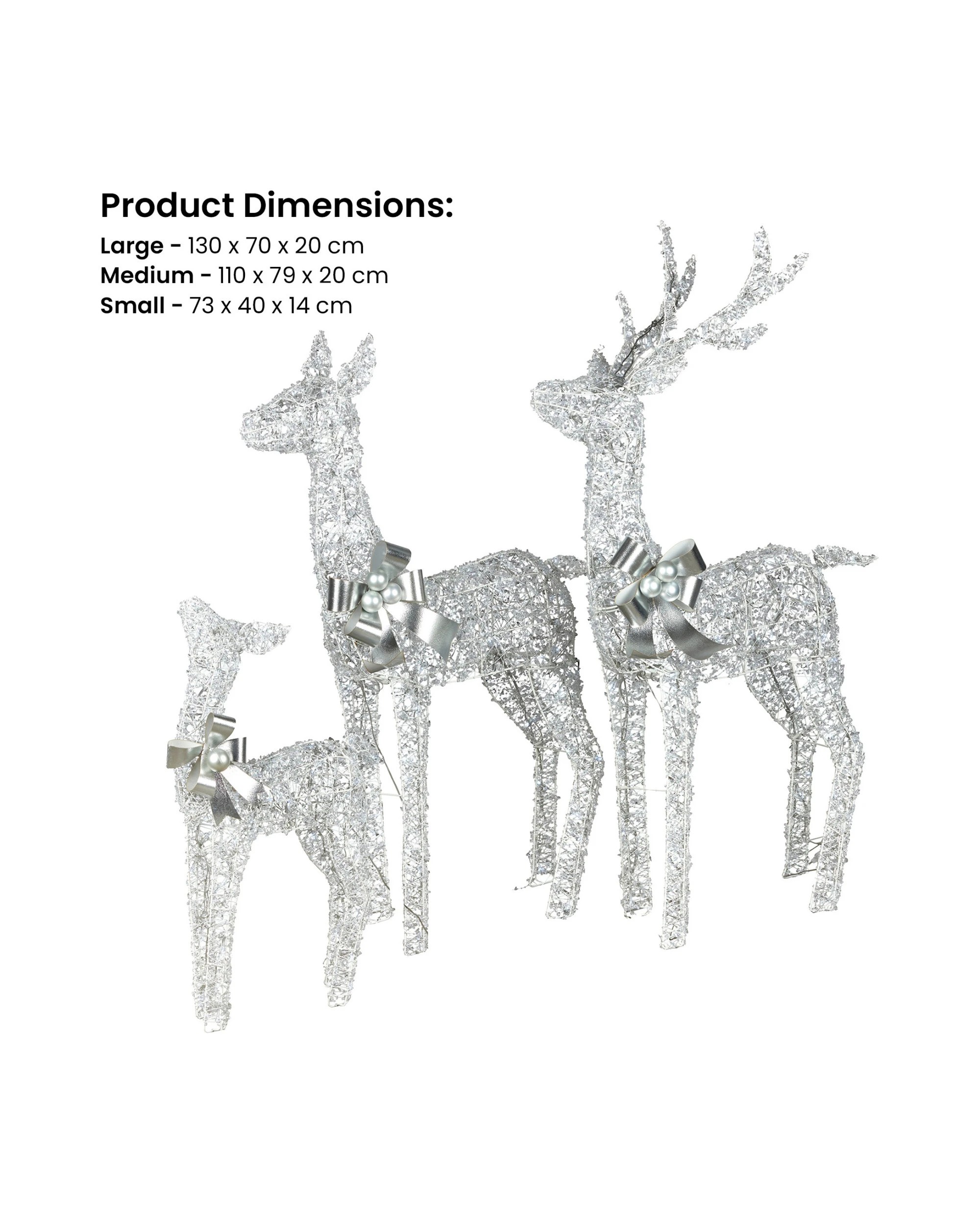 2 Christabelle Christmas Reindeer Display Set 3 Indoor Outdoor Decorations Acrylic Beads Cool White Led Lights Silver, 2 of 9