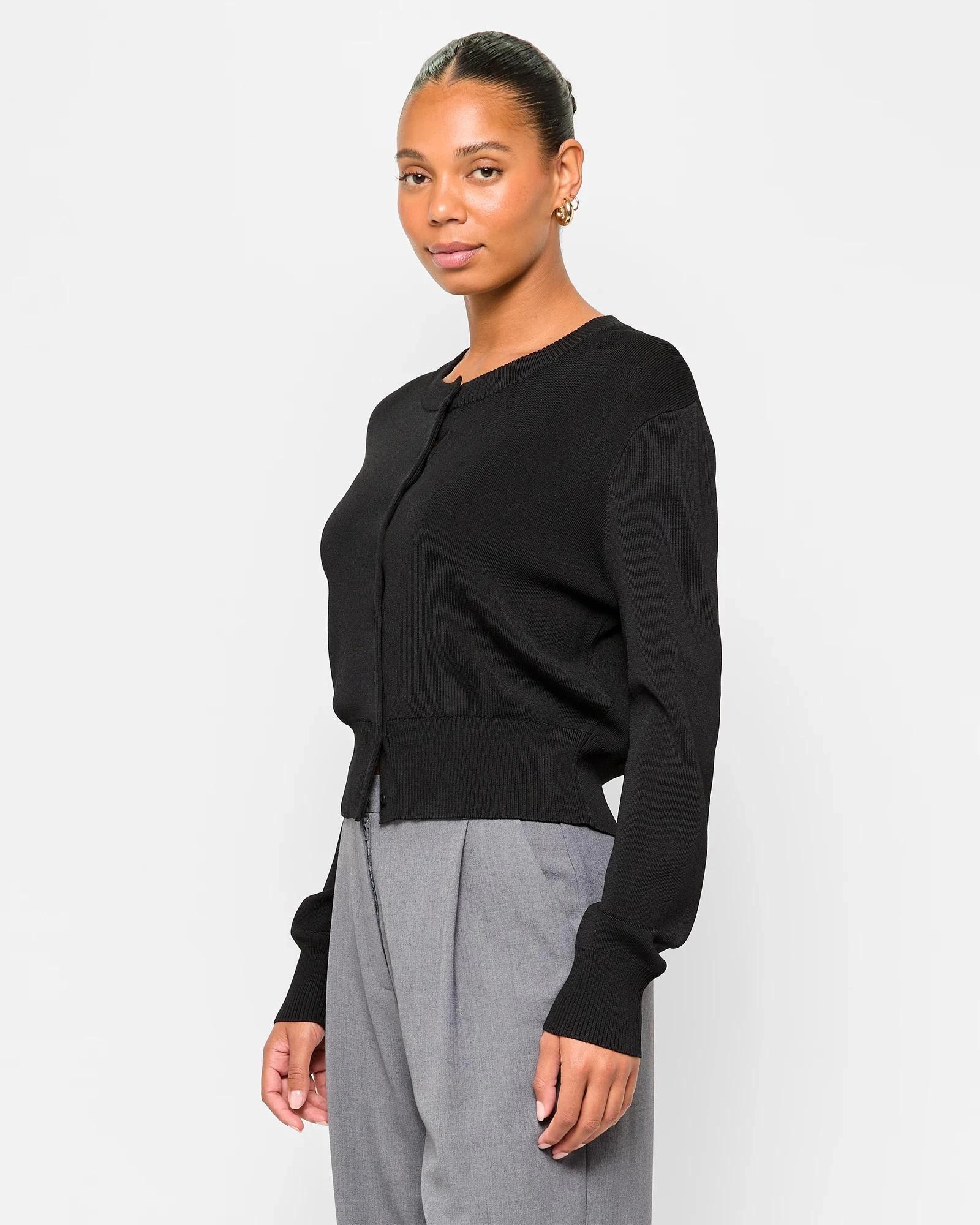 3 Crepe Knit Cardigan - Preview BLACK, 3 of 5