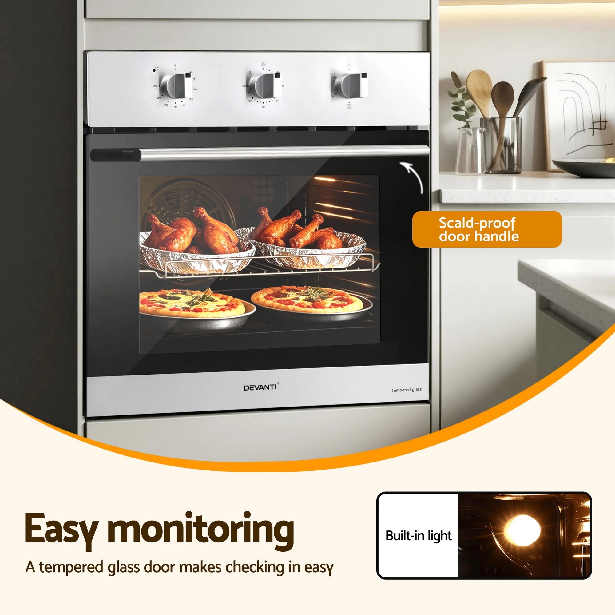 8 Devanti 60cm Electric Built In Wall Oven 70L Stainless Steel - Silver, 8 of 9