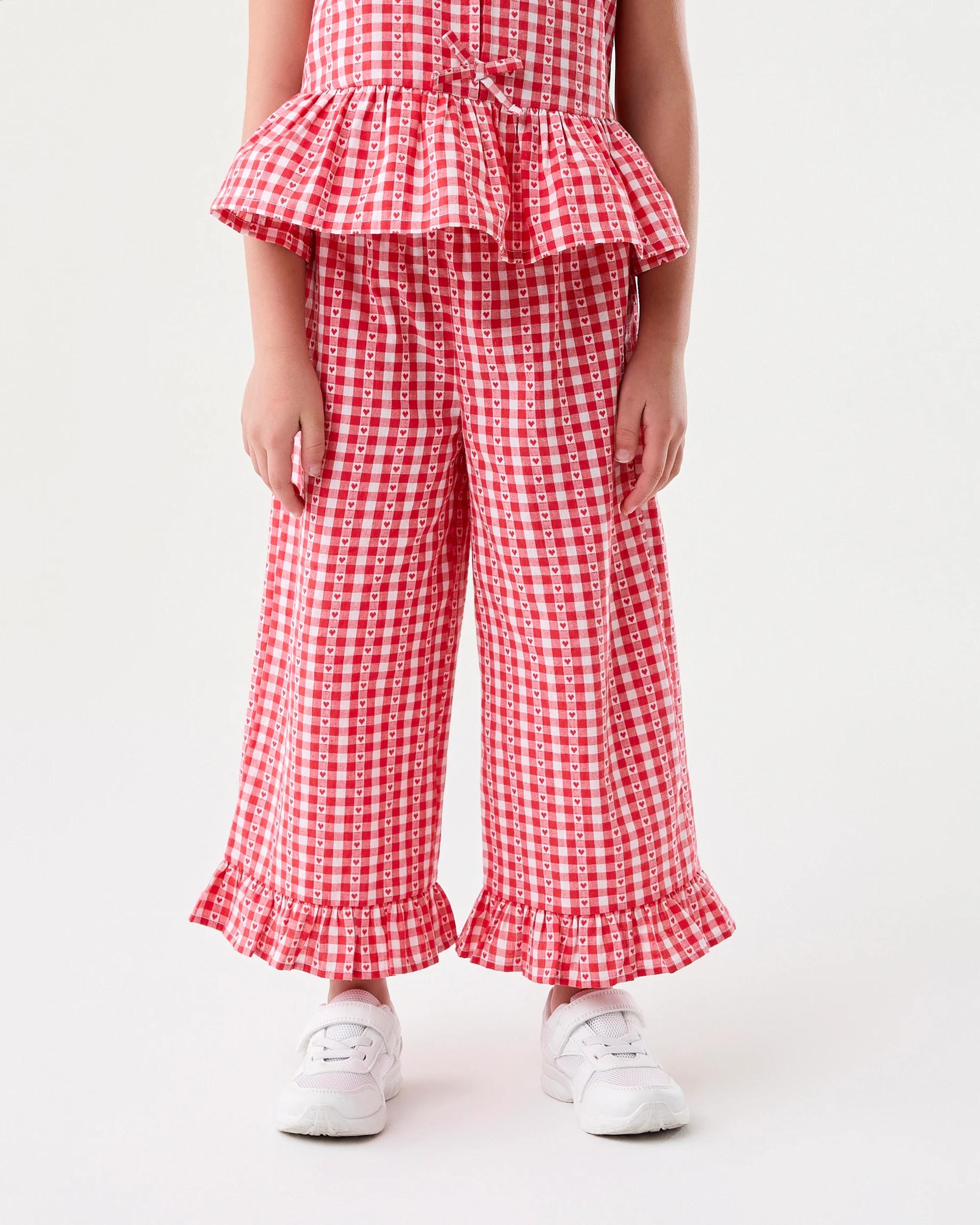1 Frill Hem Pants Red Check, 1 of 6