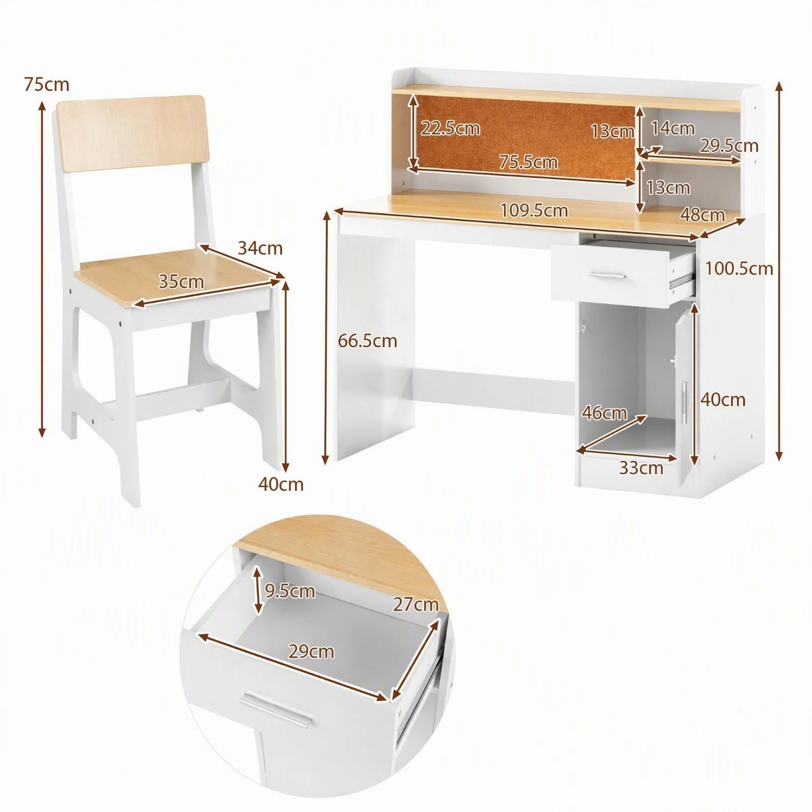 Costway Kids Study Desk & Chair Set Wooden Writing Table w/Drawer ...