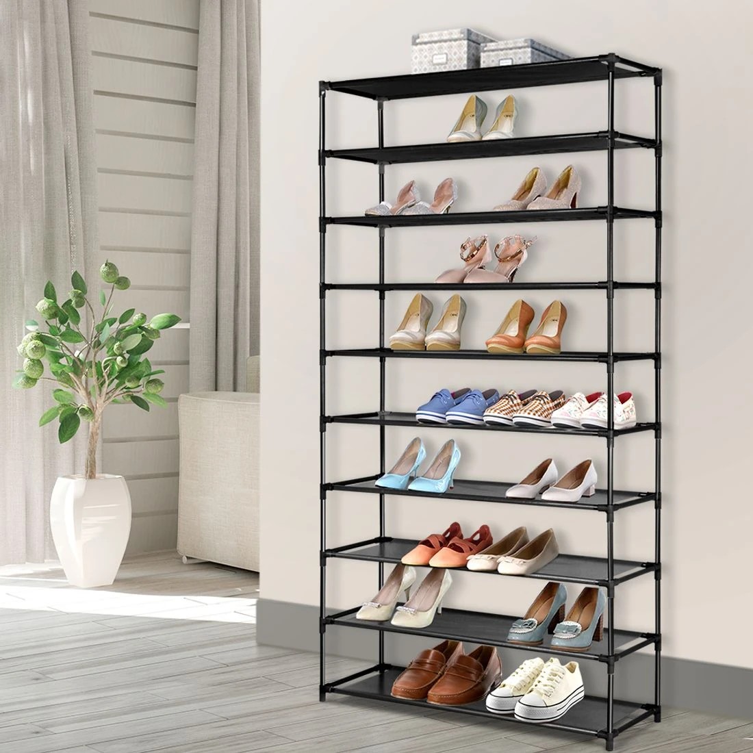 3 Artiss Shoe Rack Cabinet Stackable 50 Pairs 10-tier Entryway Storage Organizer Easy Clean Sturdy Space Saving - Black, 3 of 8