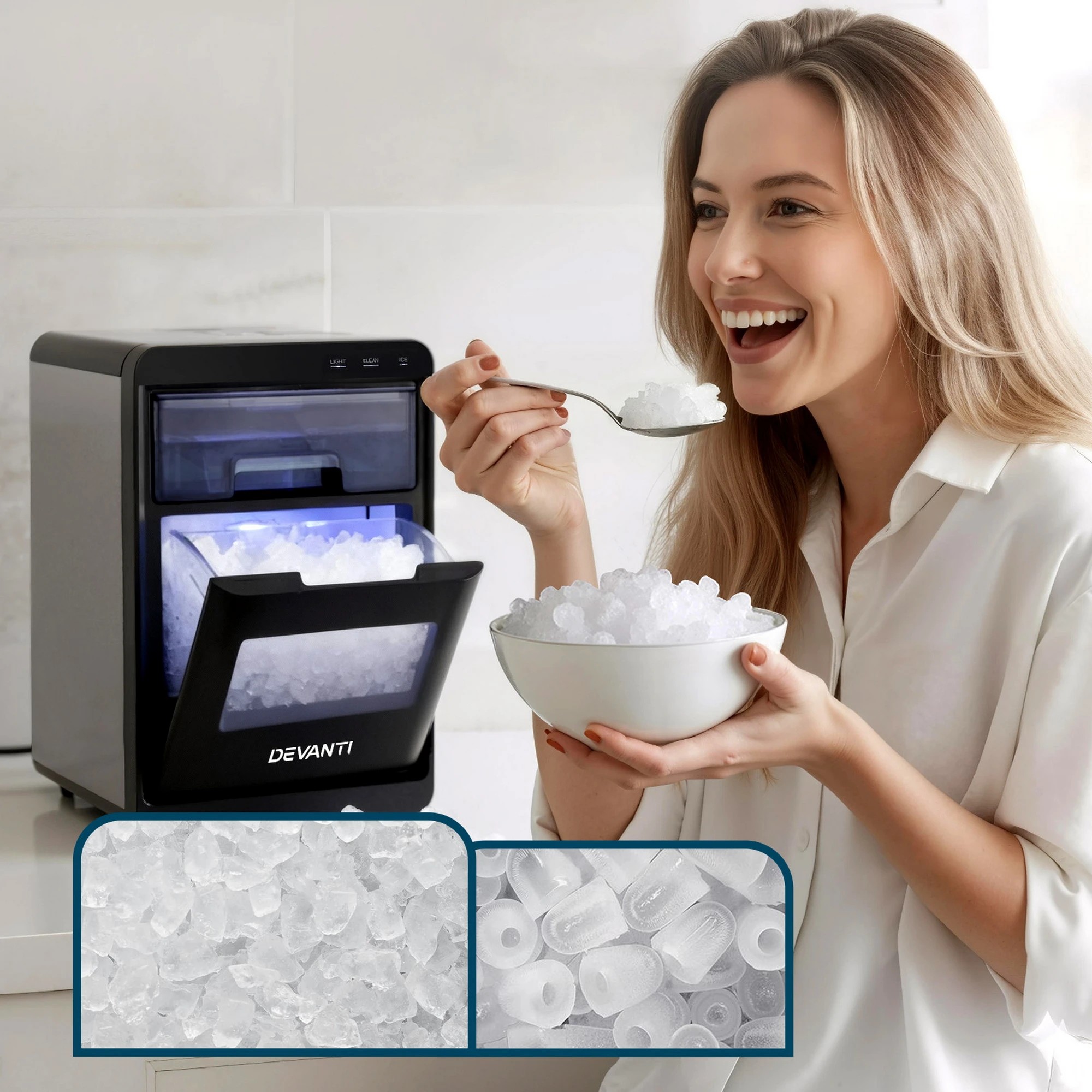 6 Devanti Ice Maker Machine 20kg Chewable Nugget Ice Countertop w/Self - Silver, 6 of 8