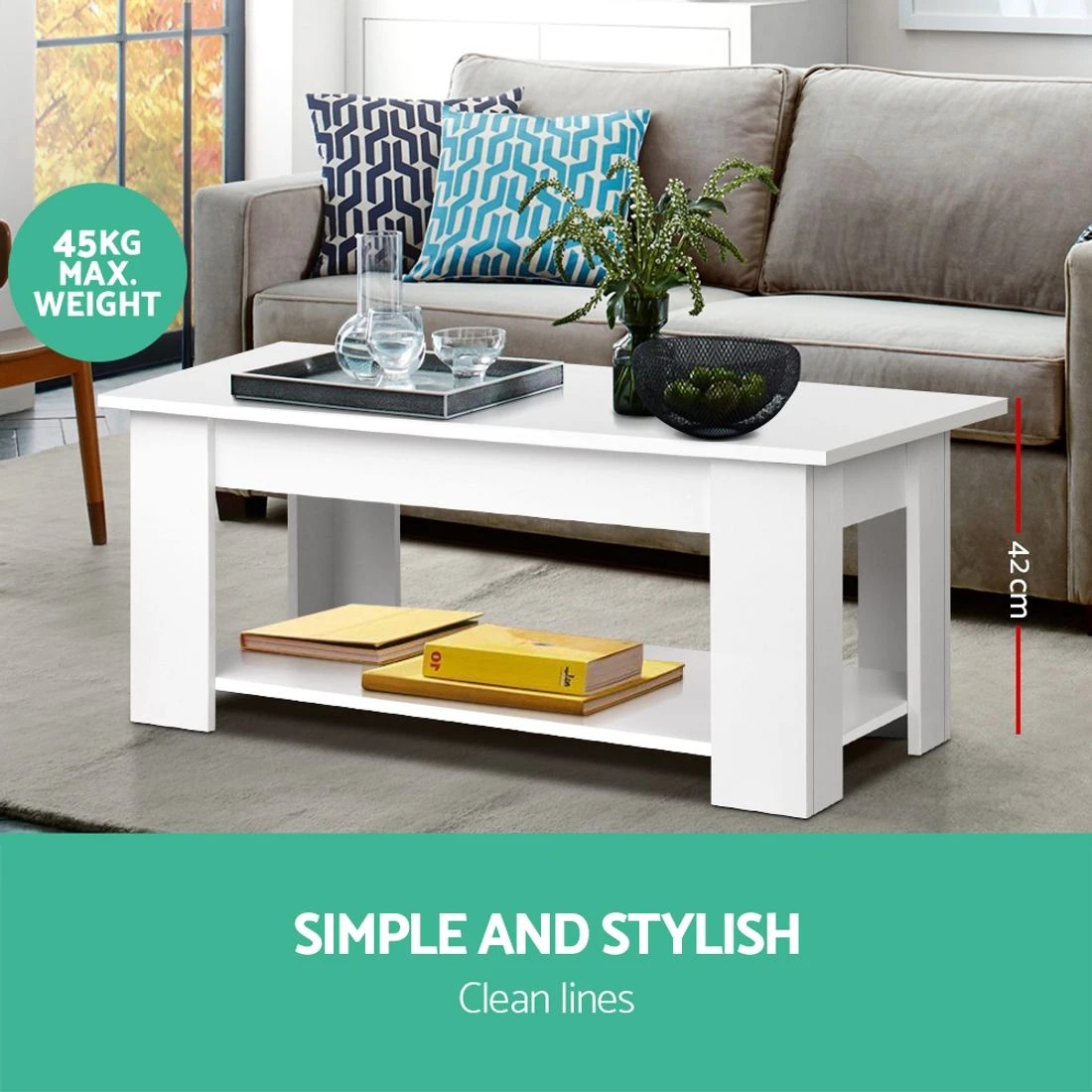 4 Artiss Coffee Table Lift-top Coffee Table - White, 4 of 8