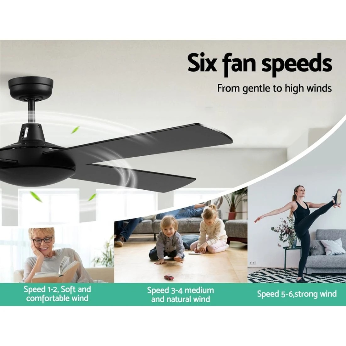 3 Devanti 52'' Ceiling Fan DC Motor 4 Blades w/Remote - - Black, 3 of 6