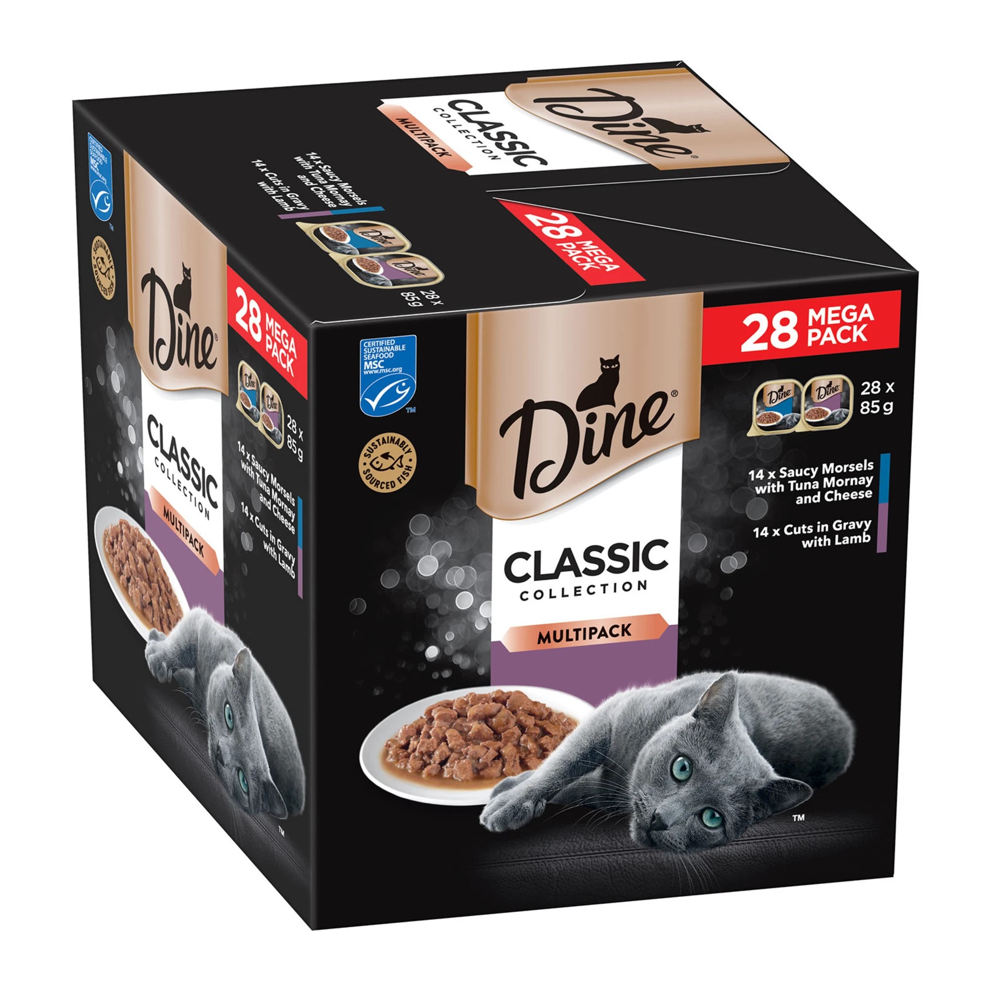 1 Dine Classic Collection Multipack Saucy Morsels Tuna Mornay Cheese And Lamb Wet Cat Food 28 Pack, 1 of 1