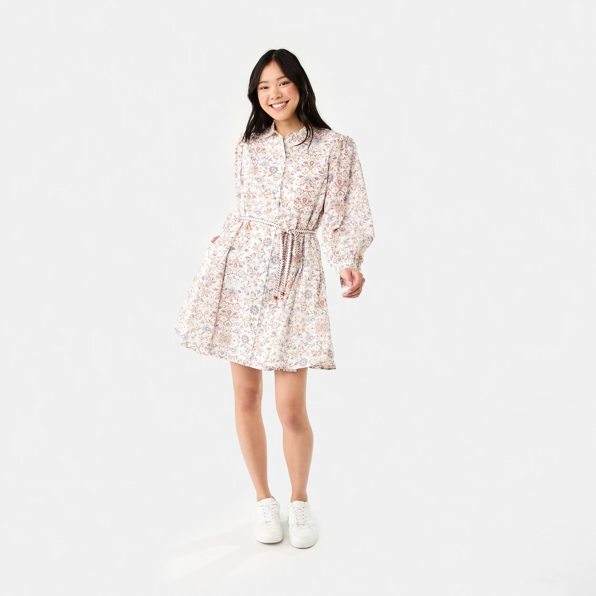 10 Long Balloon Sleeve Tie Waist Mini Dress BOHO FLORAL BRUNI BLUE, 10 of 10