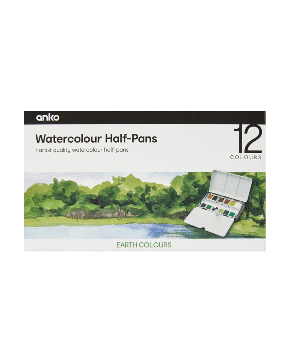 12 Pack Watercolour Half-Pans - Earth