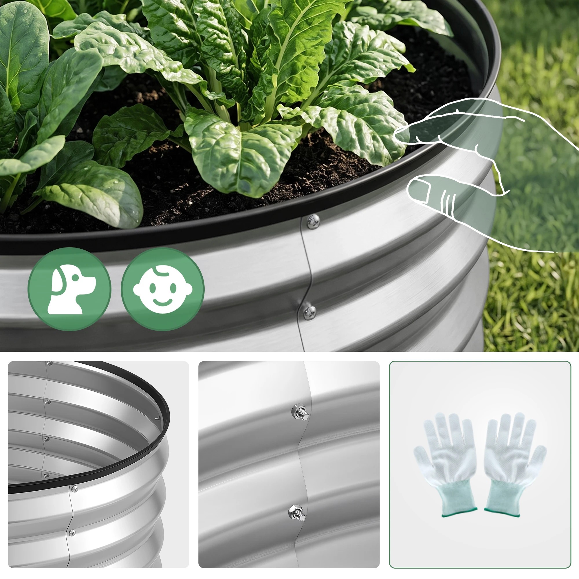 9 Green Fingers Fingers Round Raised Garden Bed 2 Pack Galvanised Planter Box Rust Resistant - Silver, 9 of 10