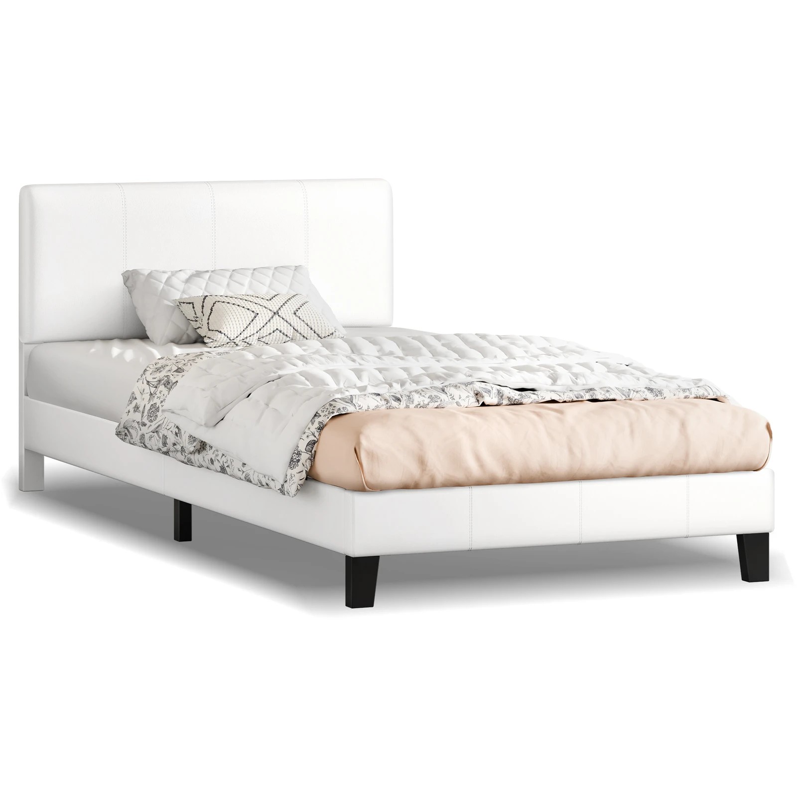 1 Alfordson Bed Frame Single Size Mattress Base Platform Leather Linus - White, 1 of 9