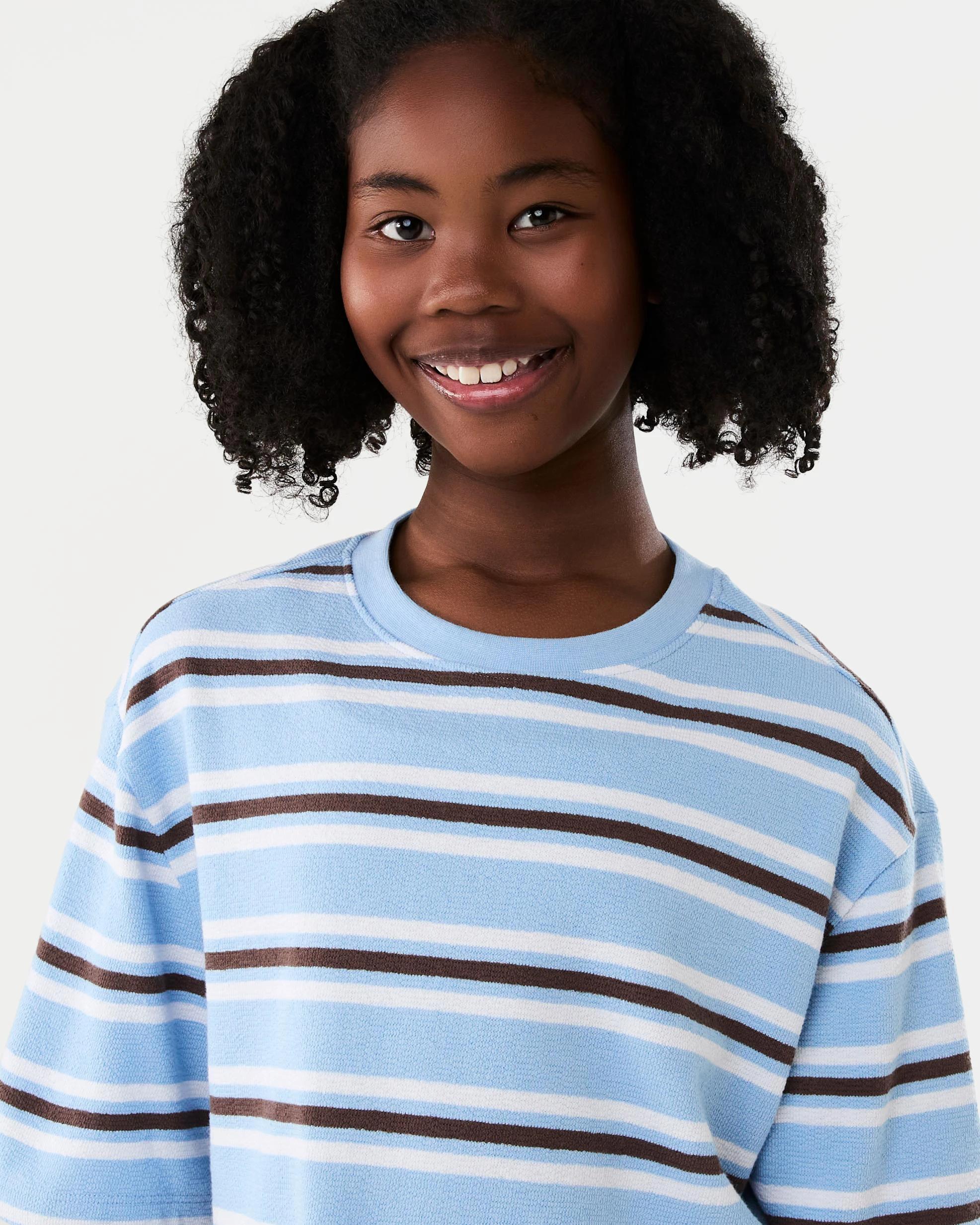 3 Short Sleeve Textured Knit Set Blu Stripe, 3 of 8