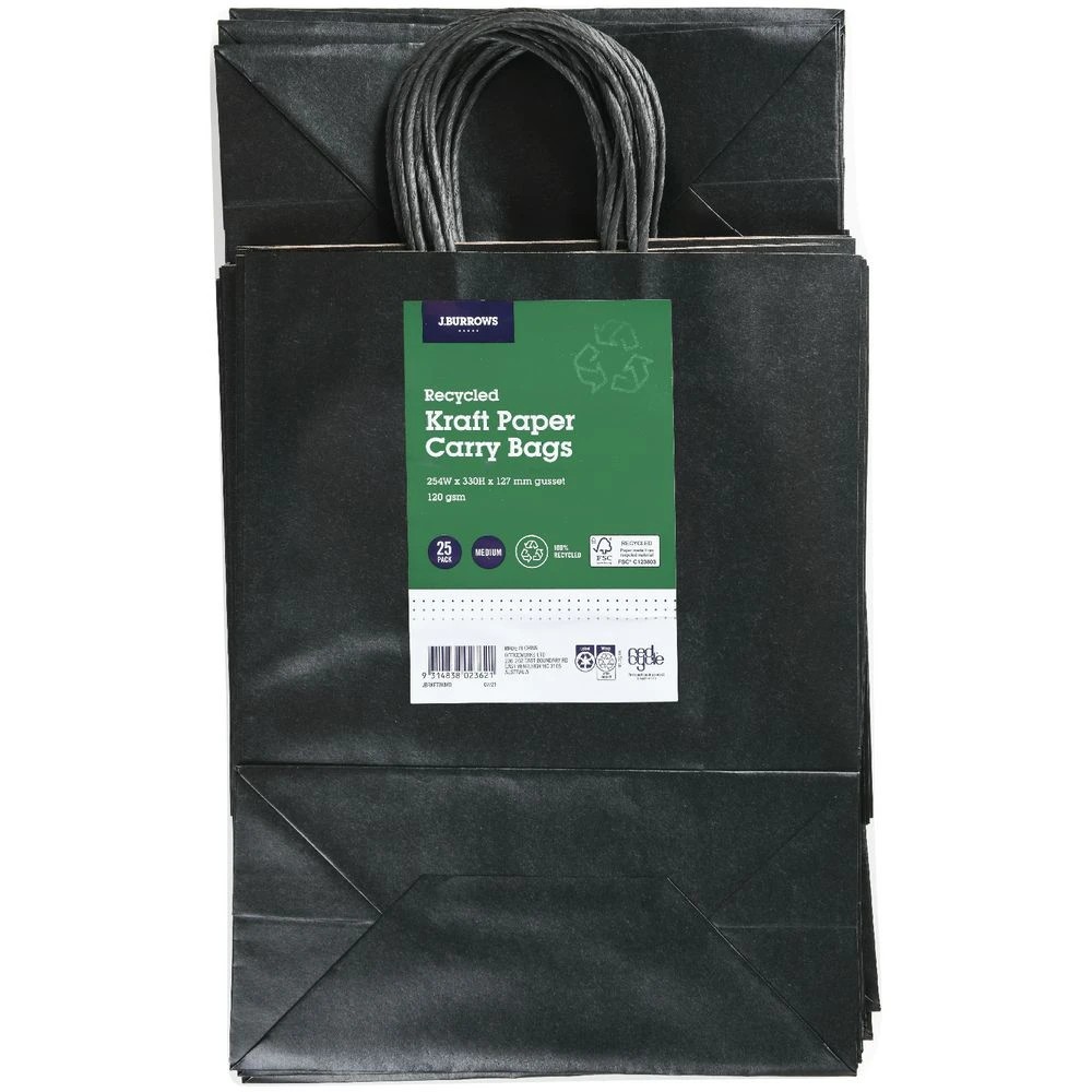 2 J.Burrows Recycled Kraft Bag Medium Black 25 Pack, 2 of 2