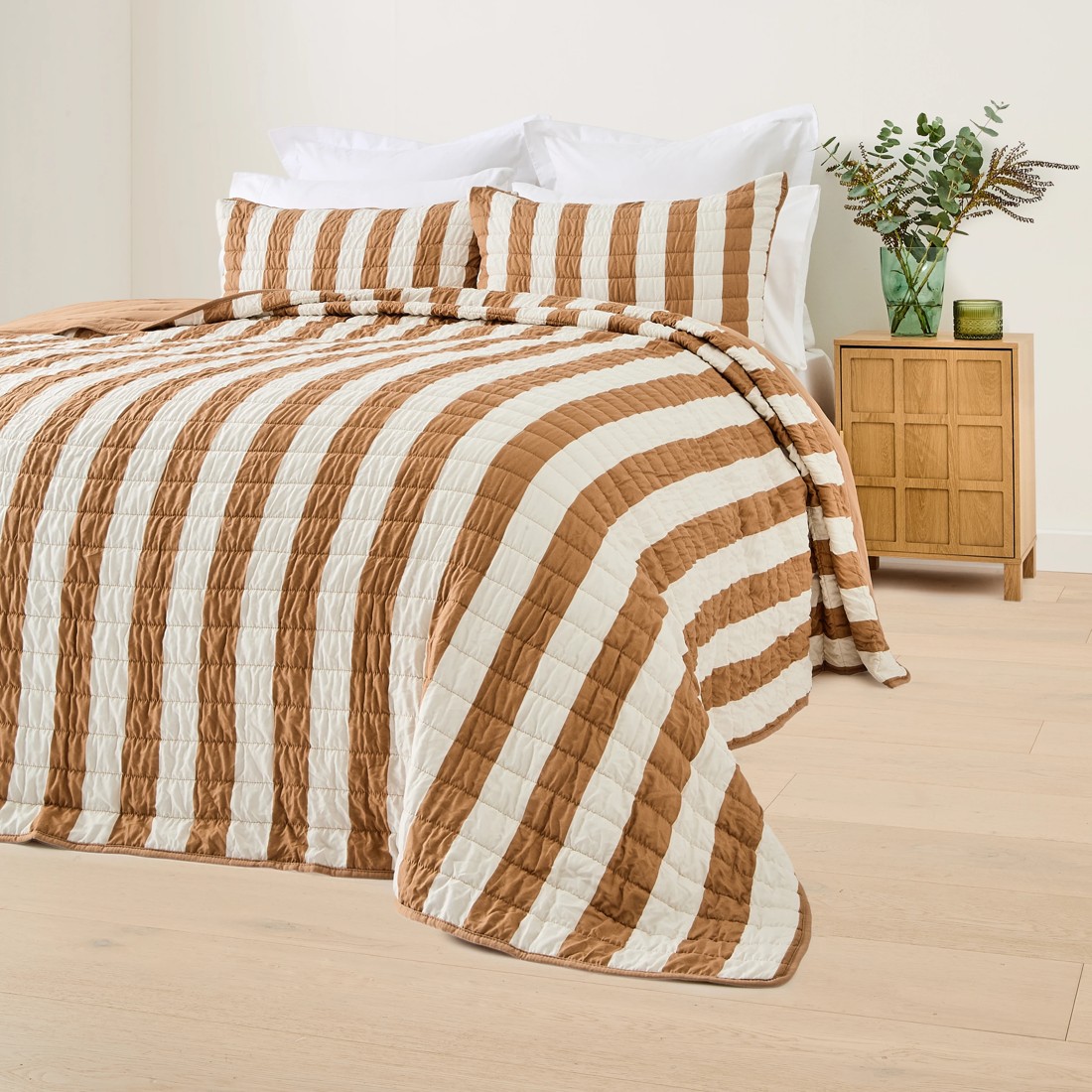 3 Reversible Stripe Coverlet Set - Queen/King Bed, Beige, 3 of 9