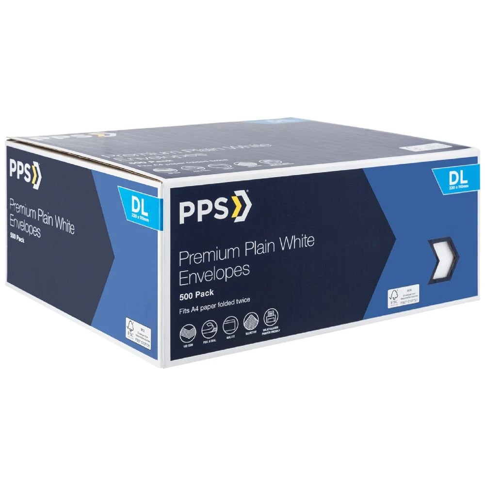 1 PPS Premium Plainface DL White Envelopes Box of 500, 1 of 4