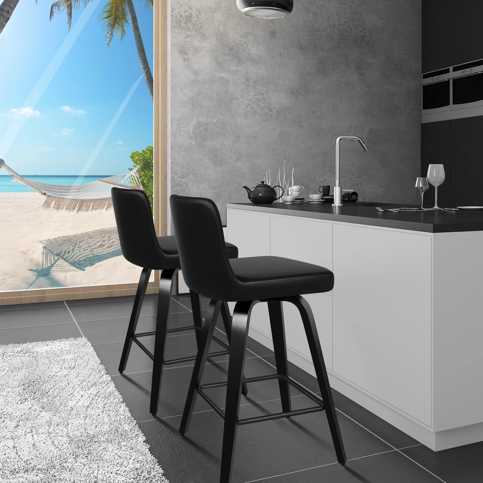 9 Alfordson 2x Swivel Bar Stools Bailey Kitchen Wooden Dining Chair ALL - Black, 9 of 10