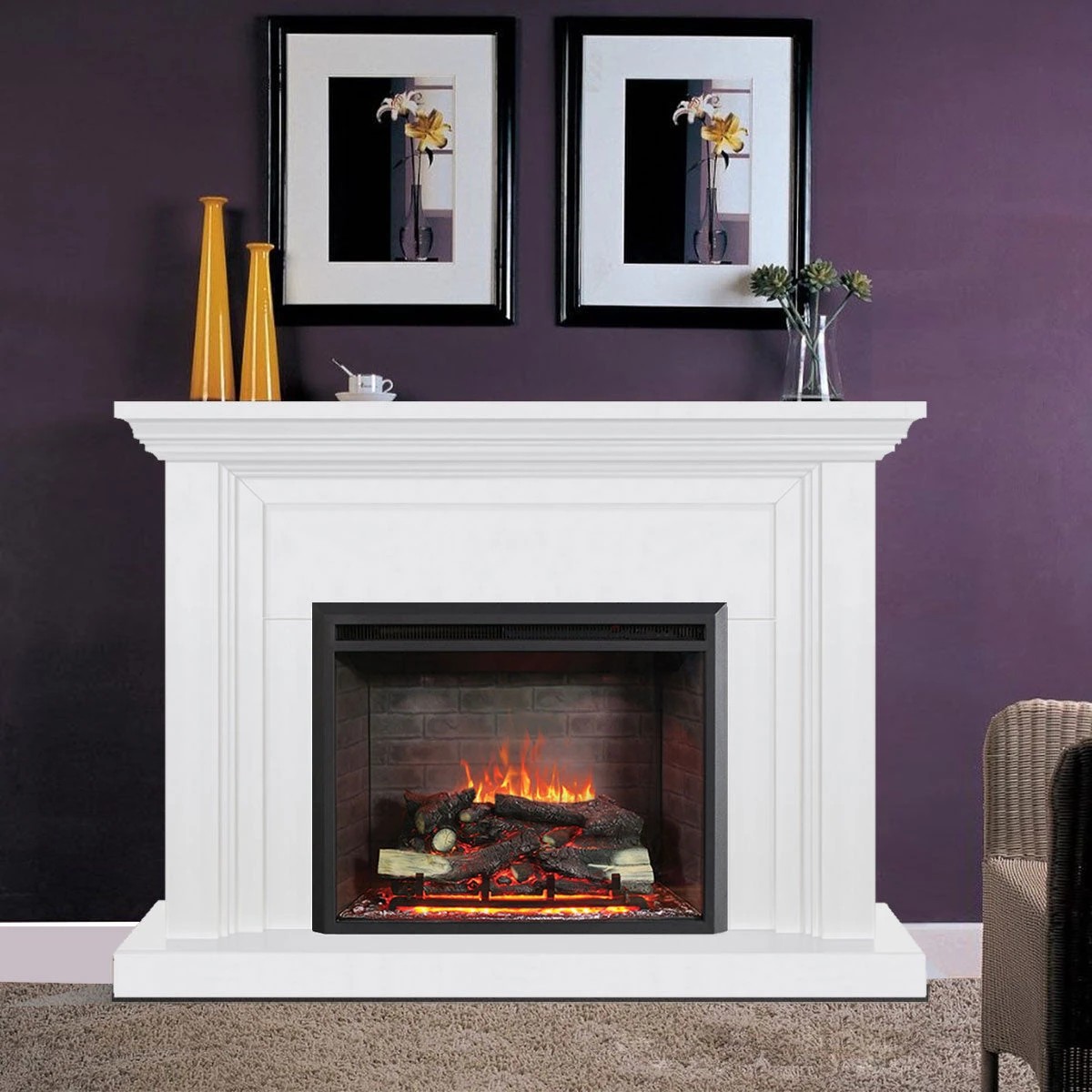 5 Moda Living Kingsley Electric Fireplace Heater White Mantel Suite with Primo Insert - White, 5 of 5