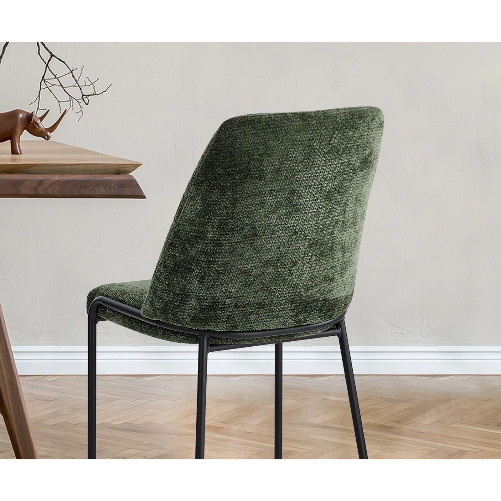5 Oikiture Set of 2 Dining Chairs Chenille Fabric Kitchen Chair Padded Seat - Green, 5 of 9