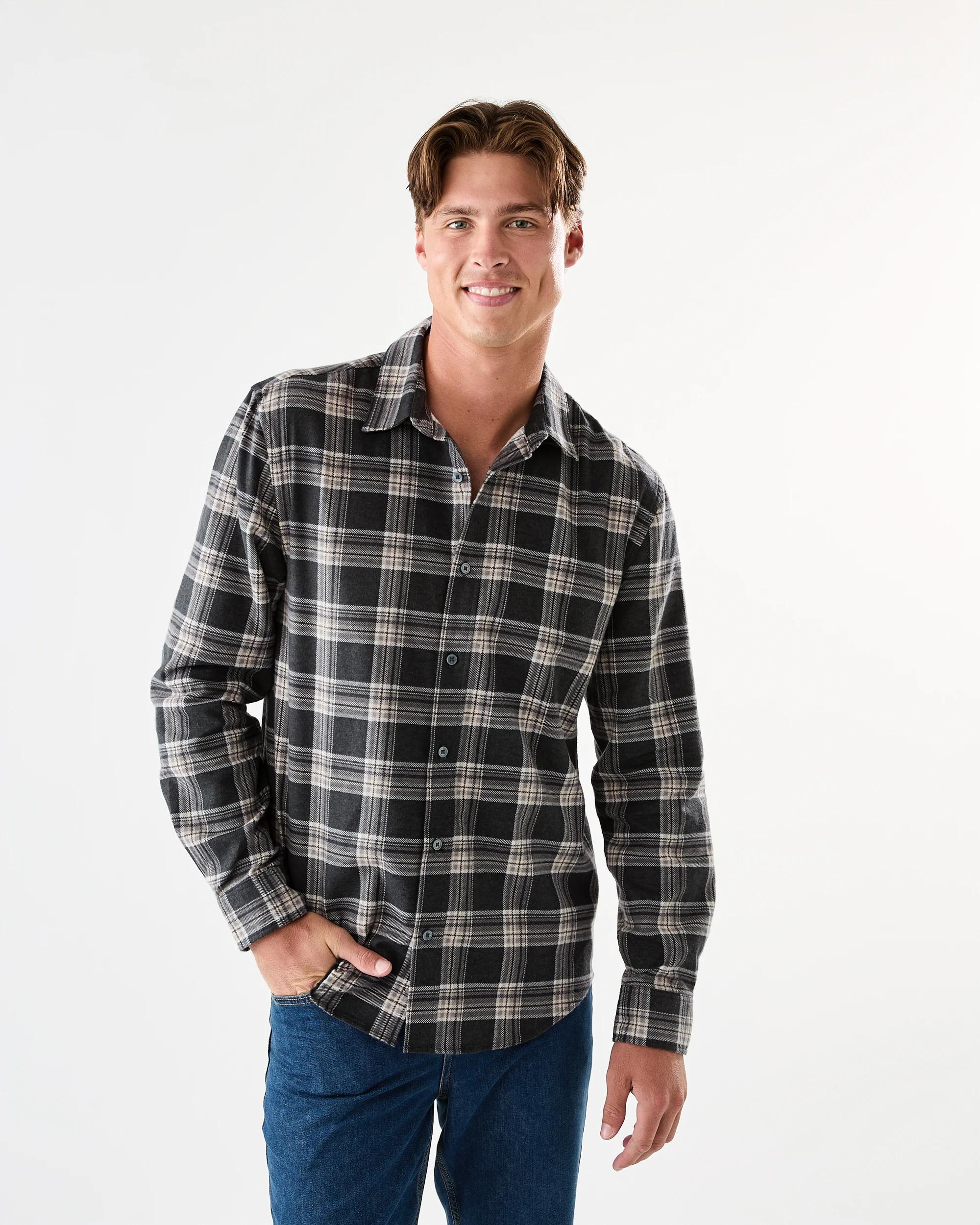 1 Long Sleeve Printed Plaid Shirt Blk Check, 1 of 7