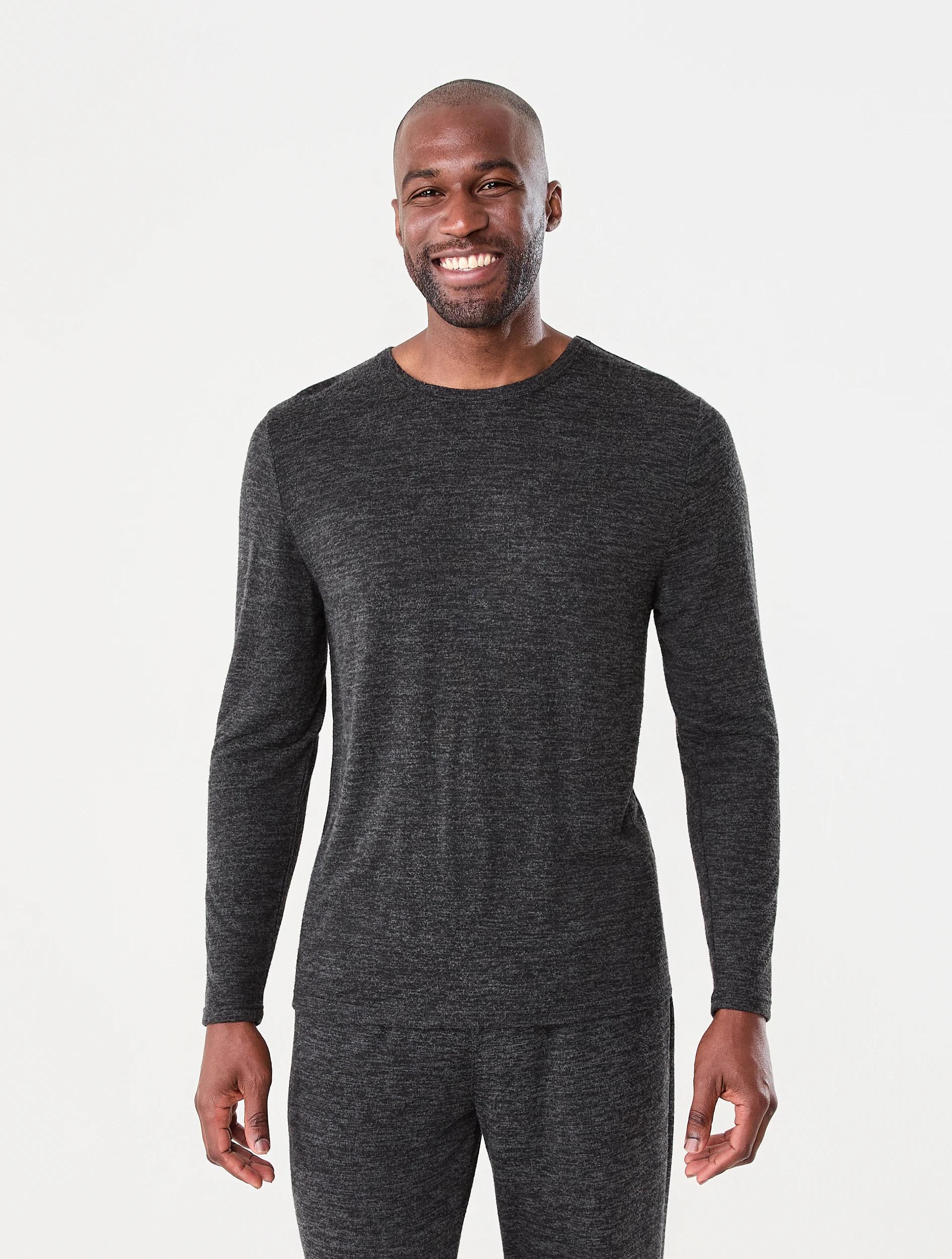 1 Long Sleeve Brushed Knit Top Blk Marle, 1 of 6